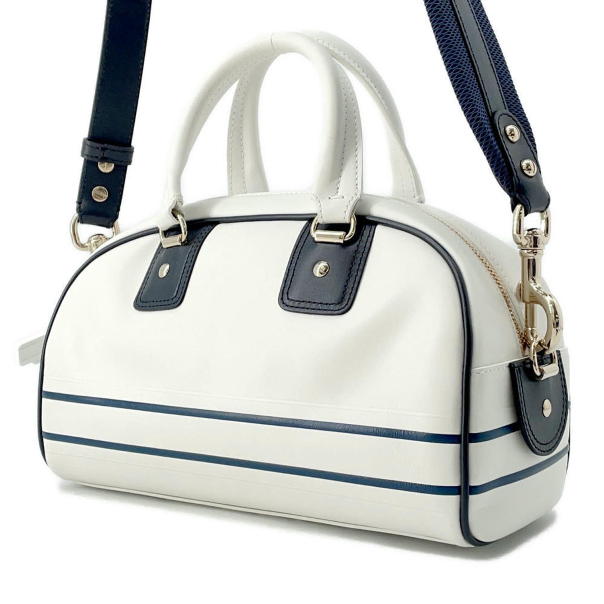 Christian Dior Navy White Leather Rubber Handbag ()