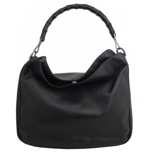 Gucci Shoulder Bag Bamboo Black Leather Ladies