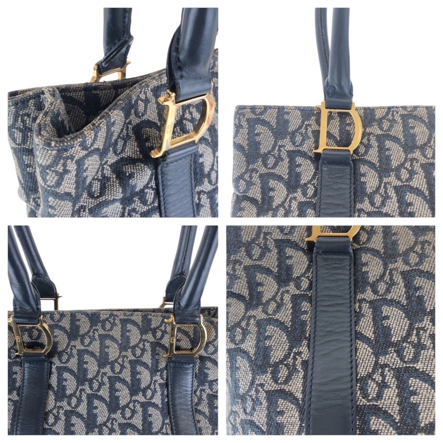 Christian Dior Navy Canvas Leather Shoulder Bag Tote Bag ()