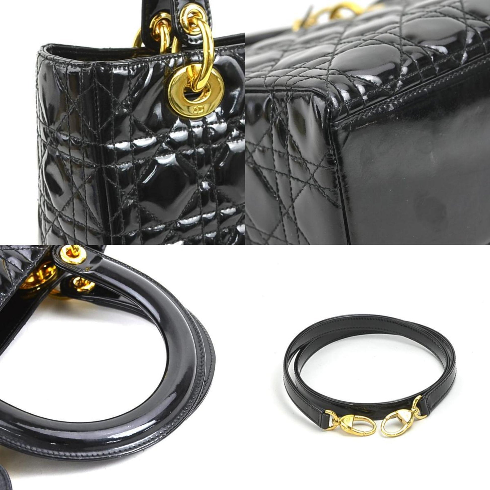 Christian Dior Black Patent Leather Handbag Shoulder Bag ()