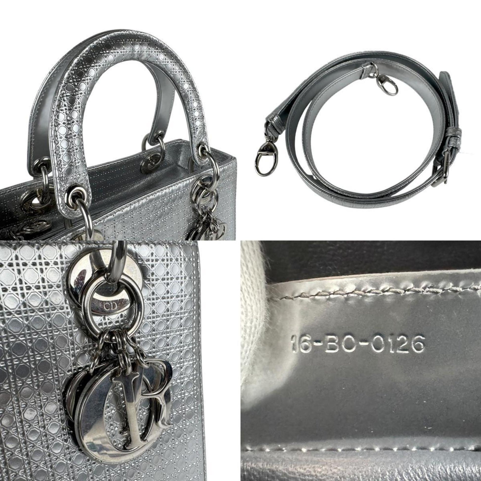 Christian Dior Silver Leather Handbag Shoulder Bag ()