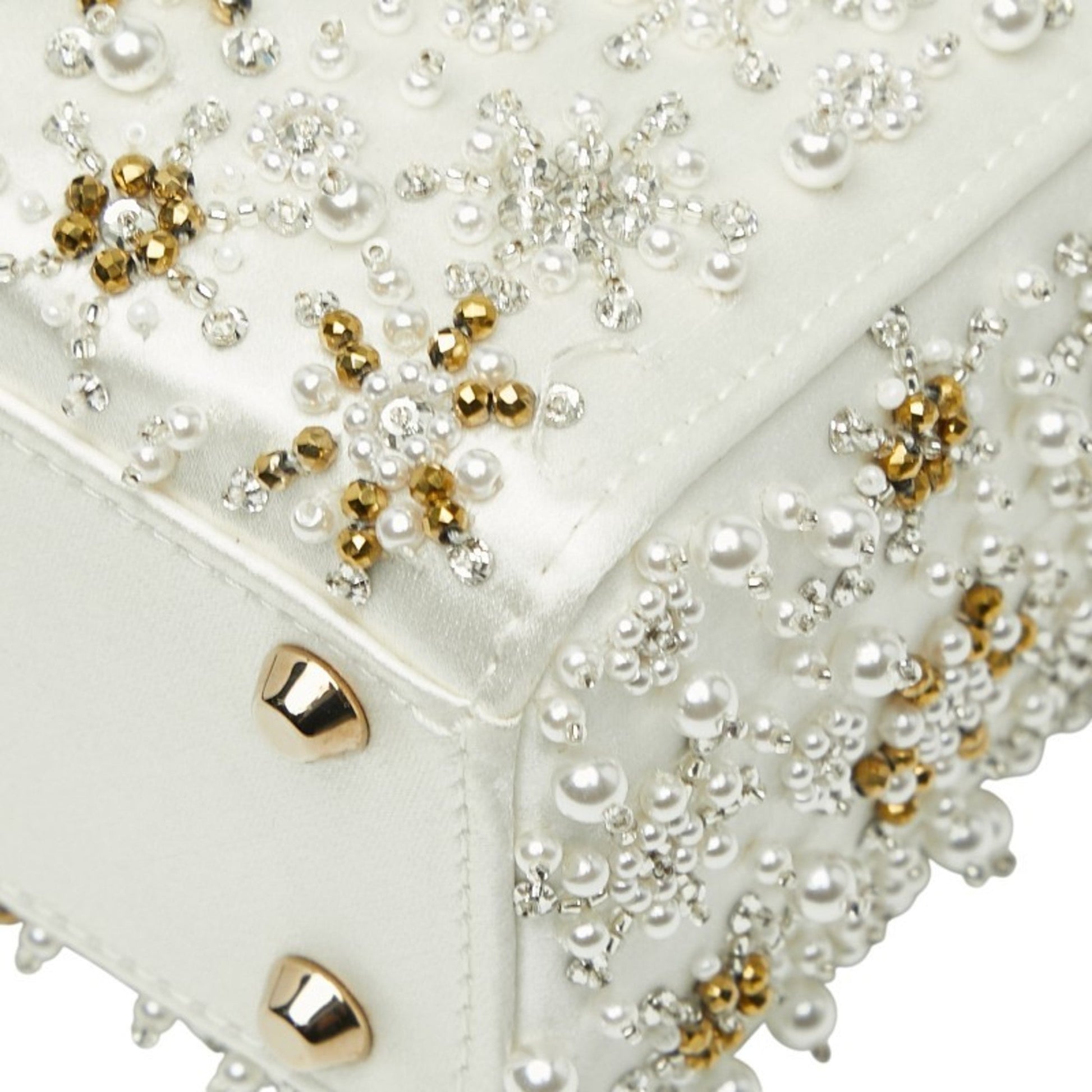 Christian Dior Lady Dior White Silk Handbag Shoulder Bag ()