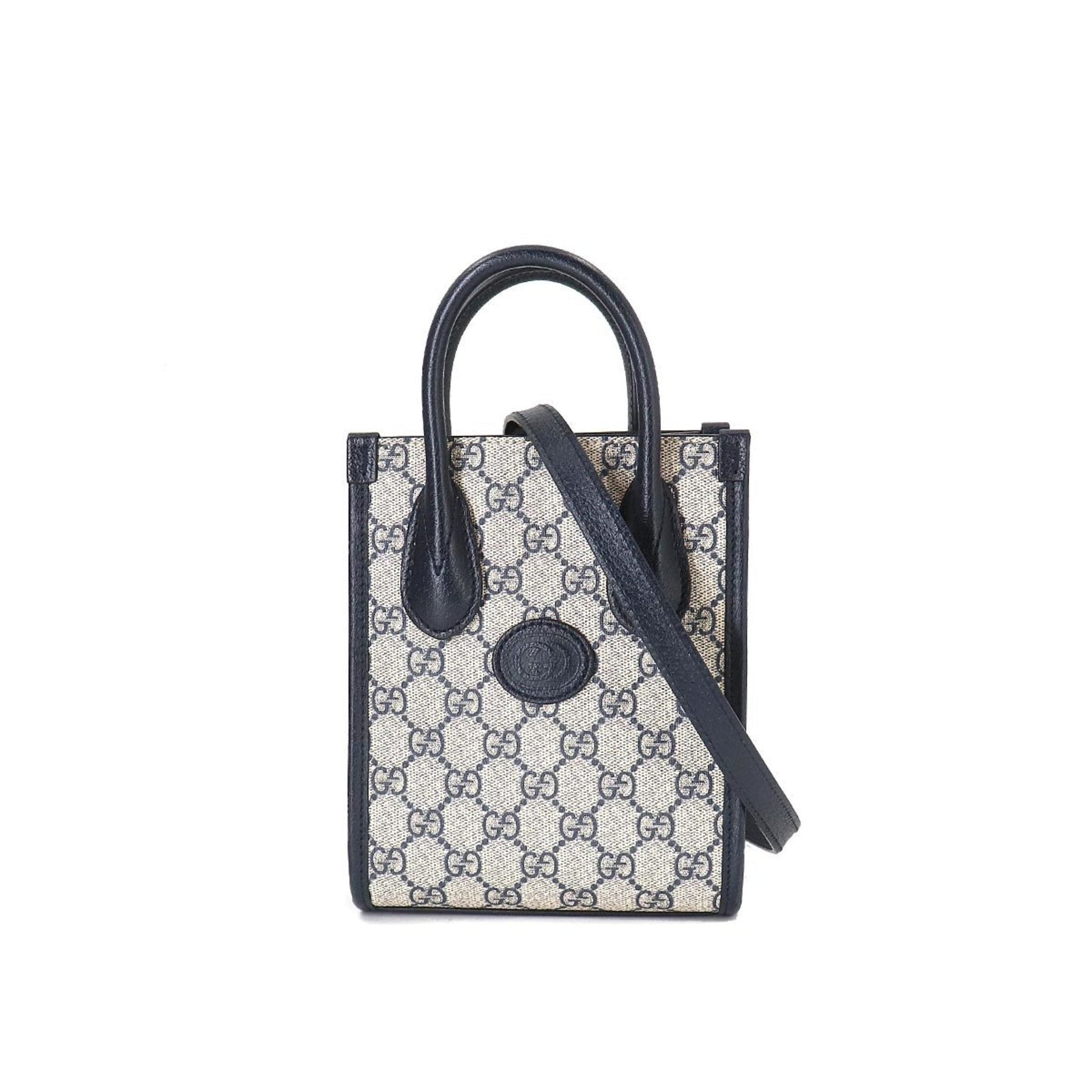 Gucci GG Supreme Blue Leather Canvas Tote