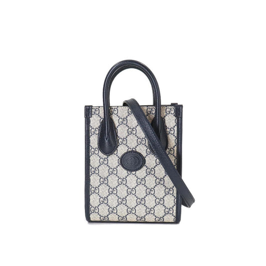 Gucci GG Supreme Blue Leather Canvas Tote