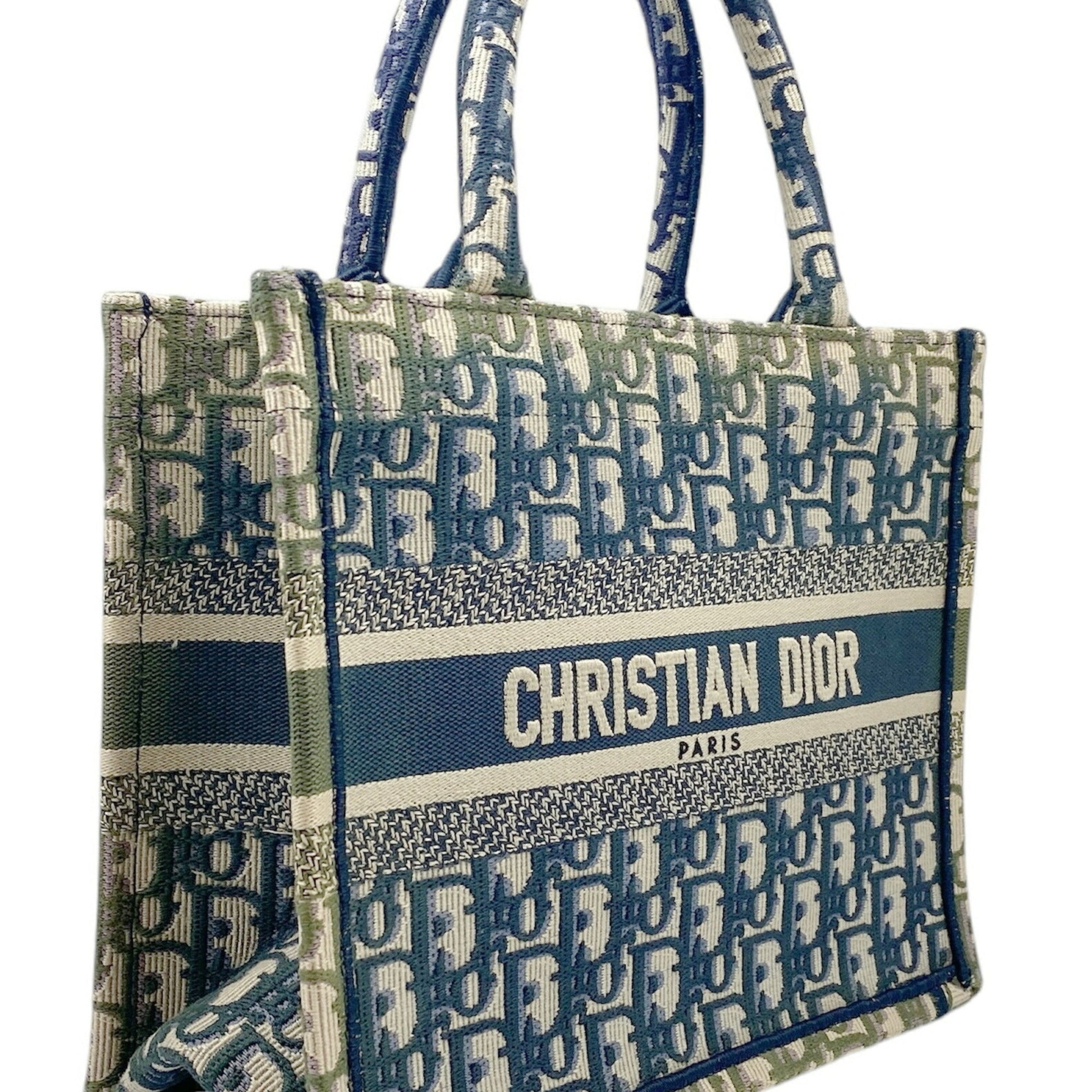 Christian Dior Khaki Navy Pink Canvas Handbag Tote Bag ()