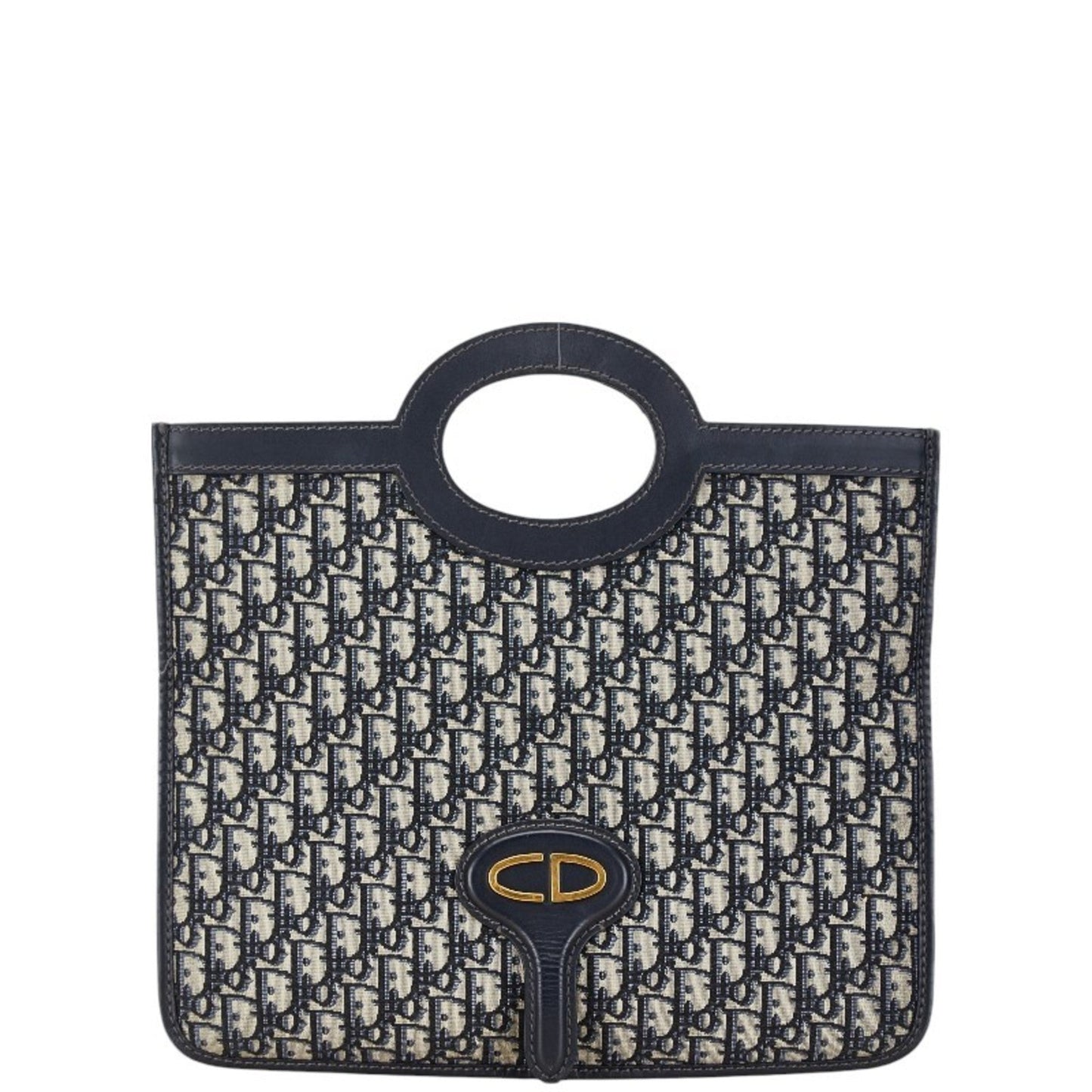Christian Dior Beige Navy Canvas Leather Handbag ()