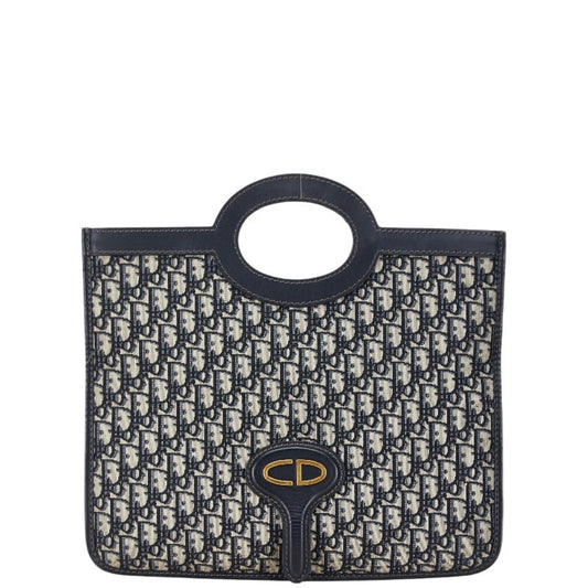 Christian Dior Beige Navy Canvas Leather Handbag ()