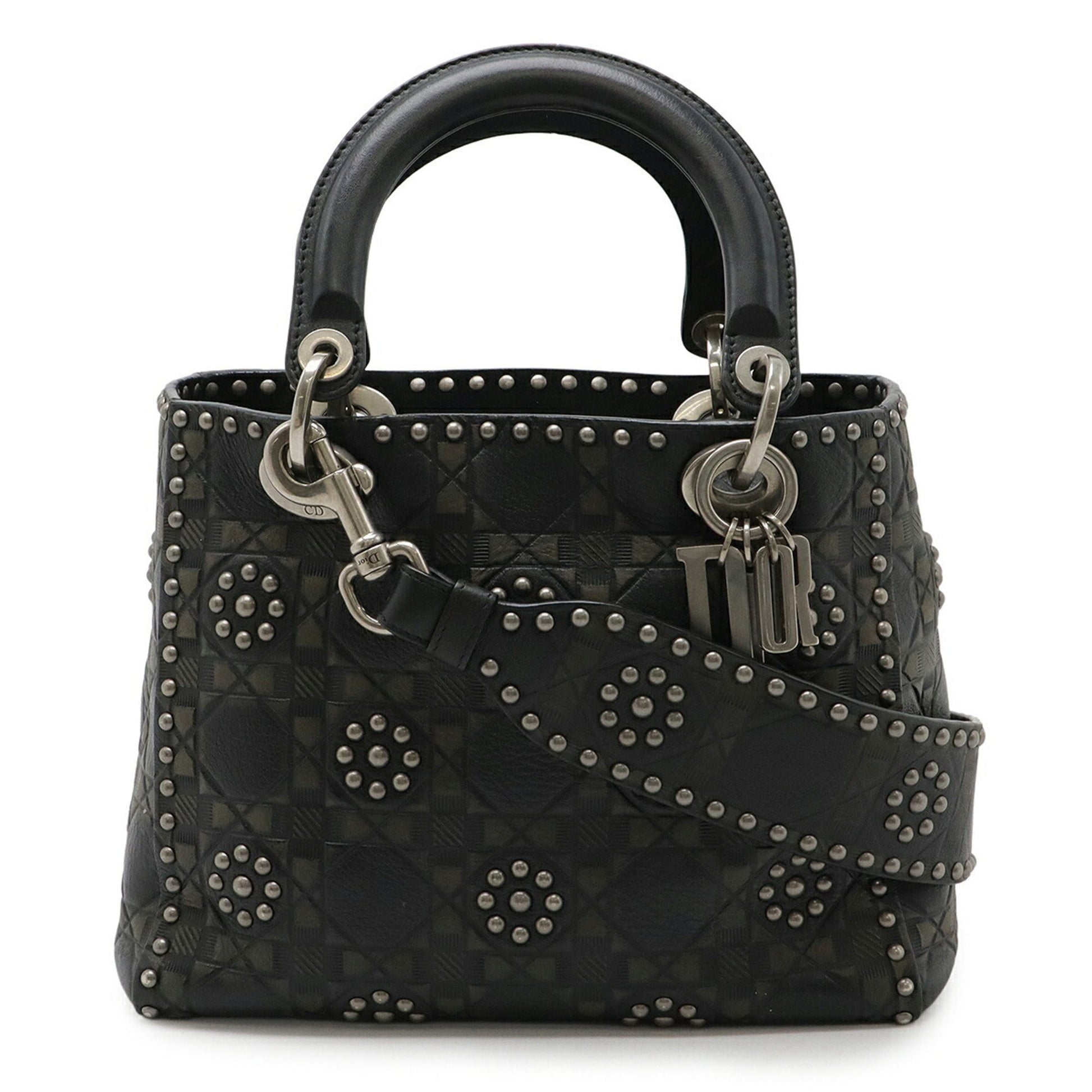 Christian Dior Black Khaki Leather Handbag Shoulder Bag ()