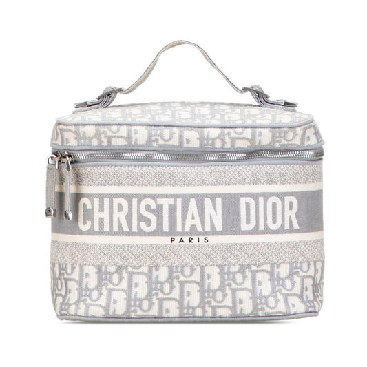Christian Dior Gray White Canvas Handbag Vanity Bag ()