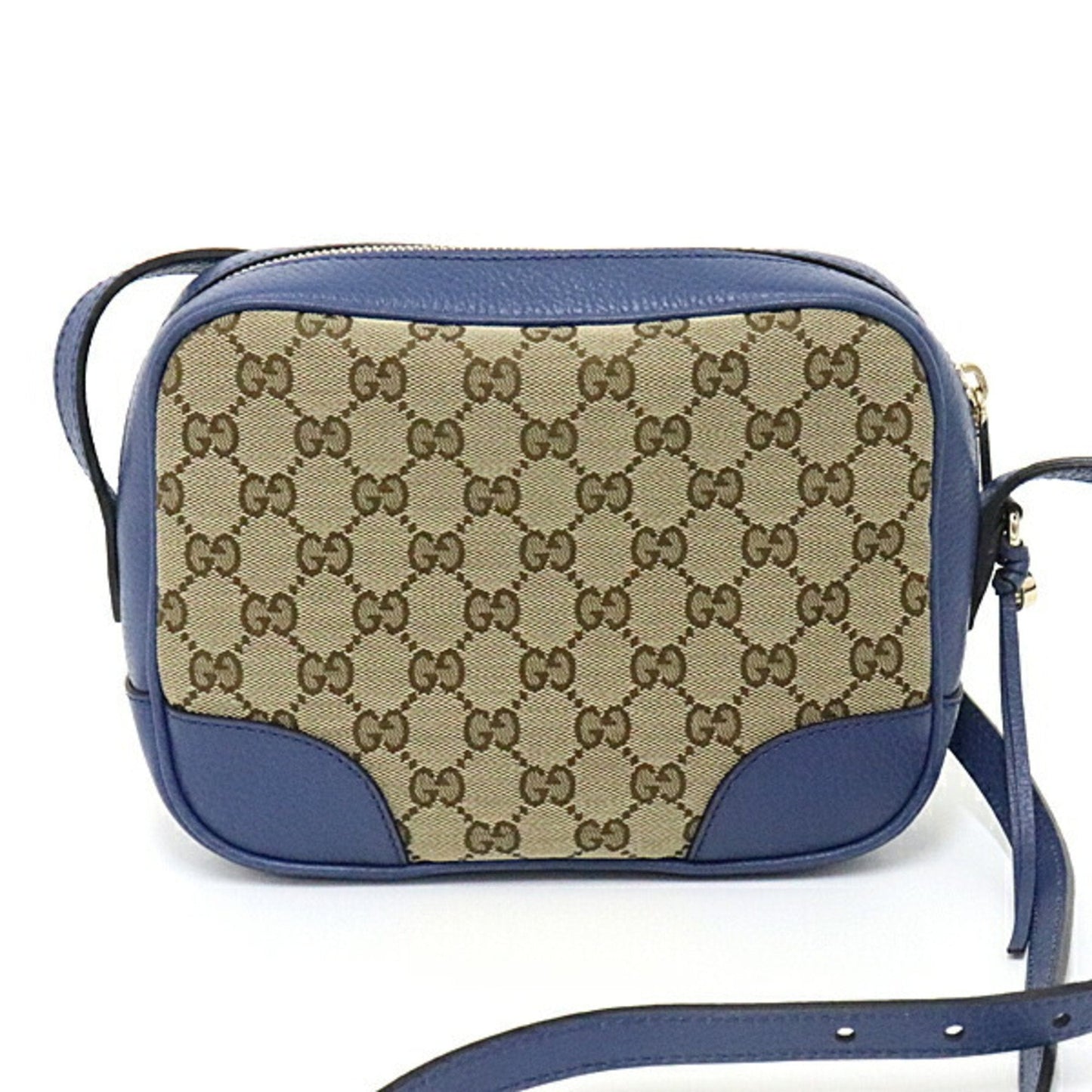 Gucci Blue Leather Canvas Shoulder Bag