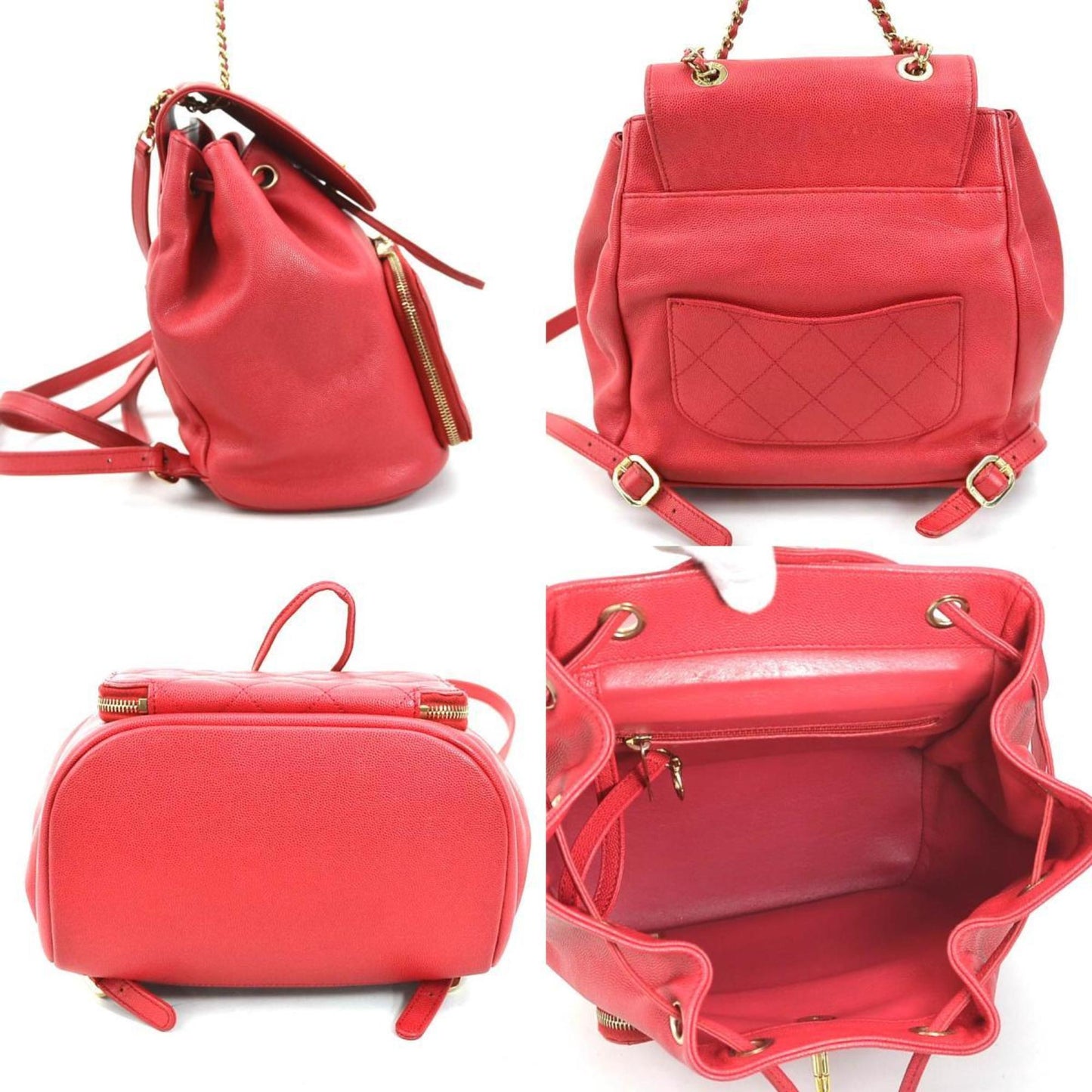 CHANEL Backpack Caviar Skin Leather Pink Red Gold Women's a0373