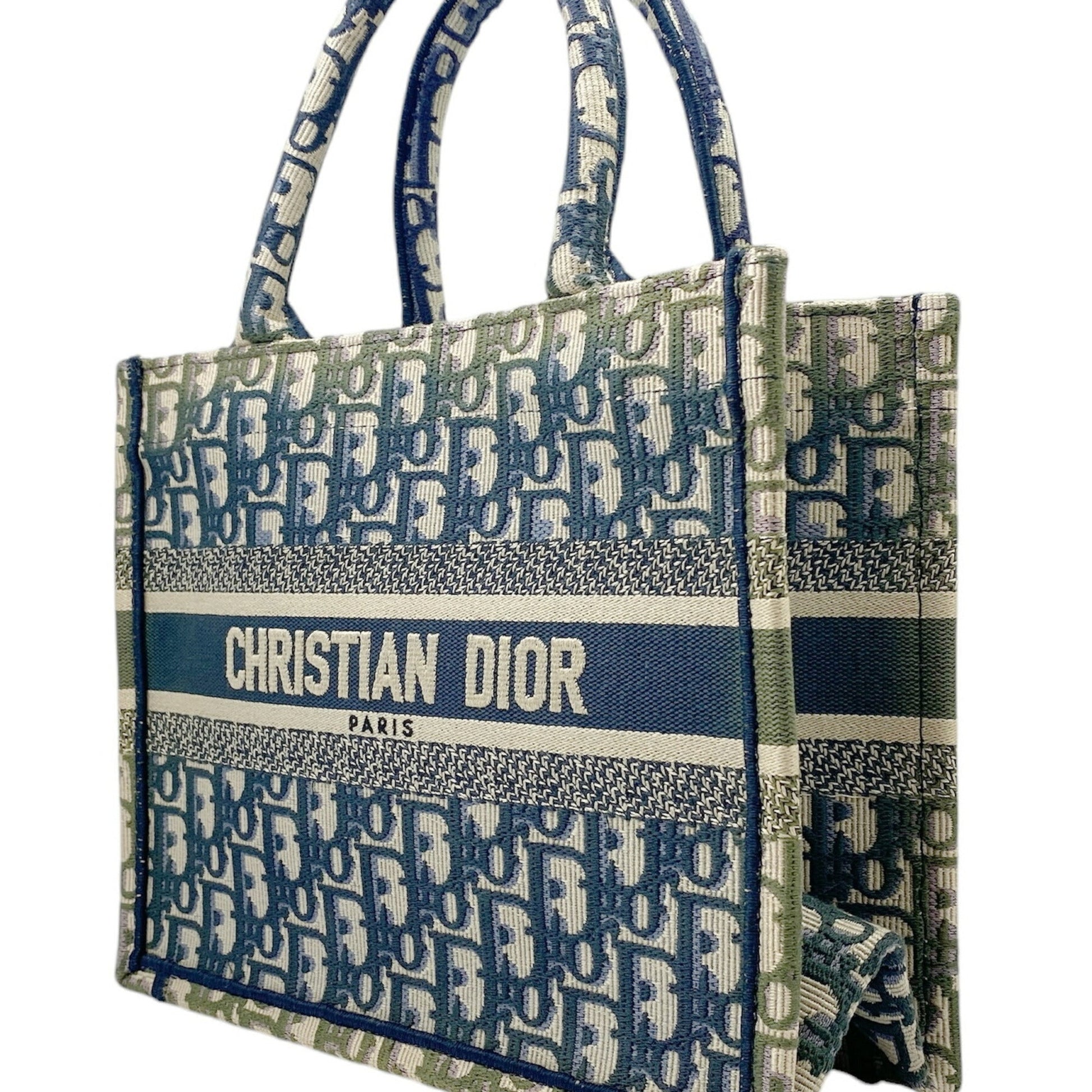 Christian Dior Khaki Navy Pink Canvas Handbag Tote Bag ()