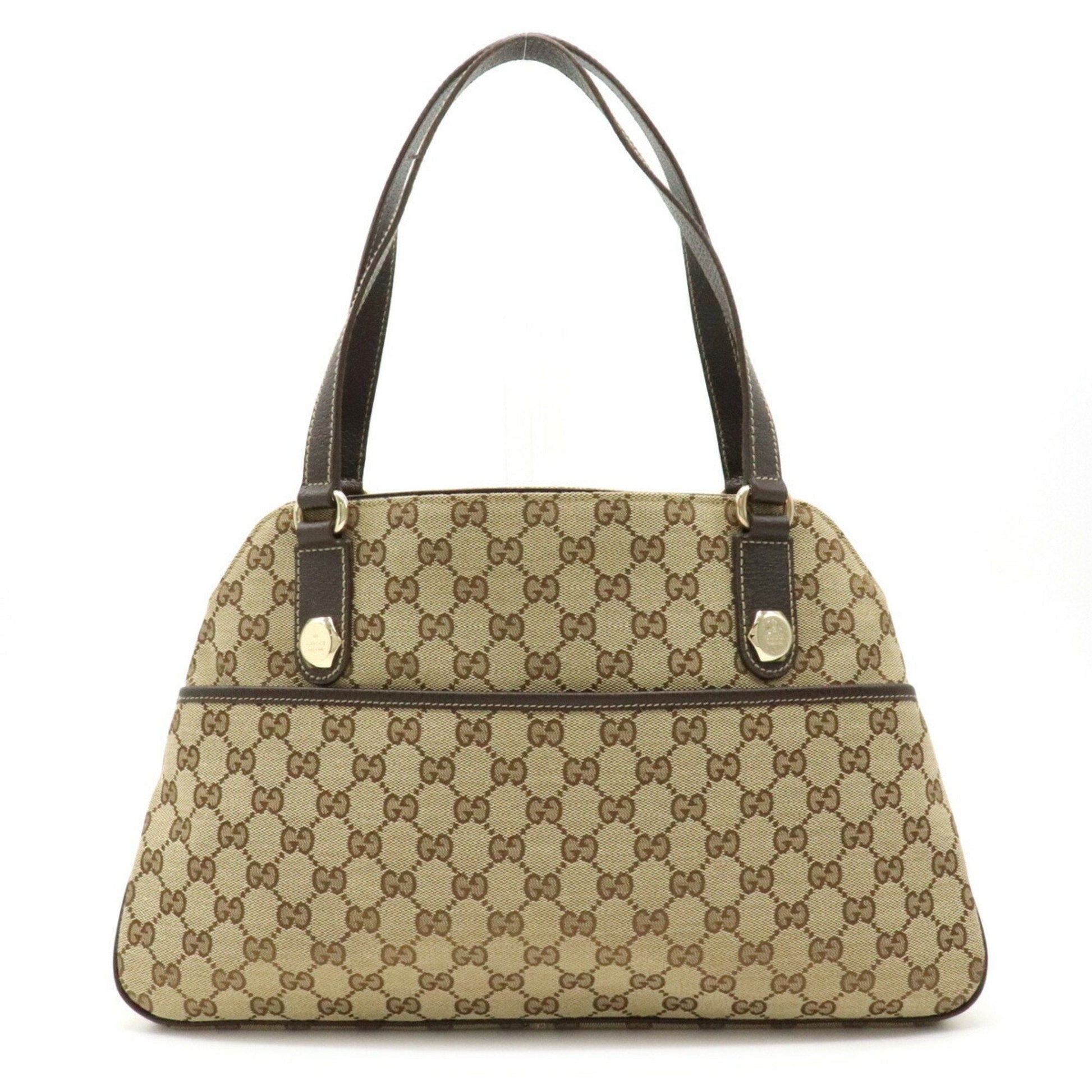 Gucci Brown Leather Canvas Tote Style 45