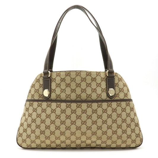 Gucci Brown Leather Canvas Tote Style 45