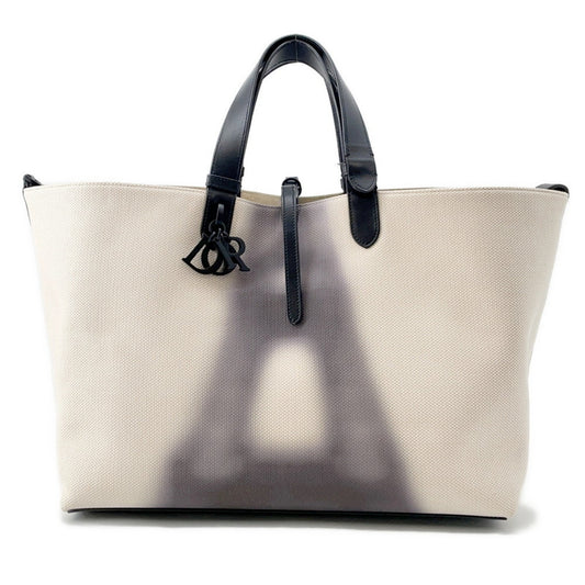 Christian Dior Black Ivory Canvas Leather Tote Bag ()