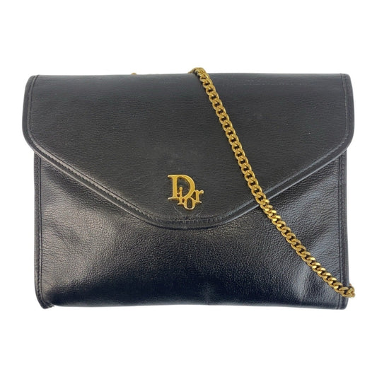 Christian Dior Black Leather Clutch Bag Shoulder Bag ()