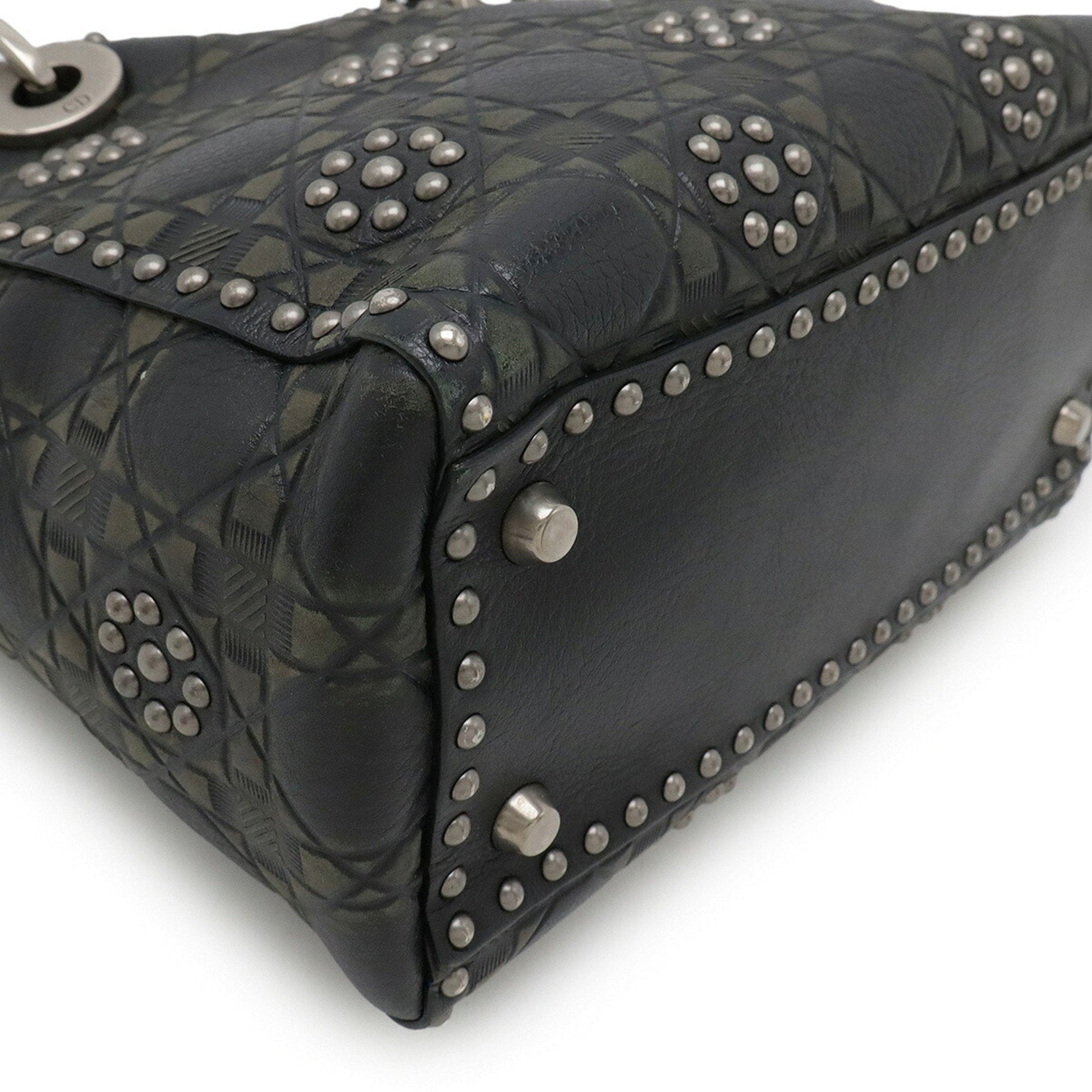 Christian Dior Black Khaki Leather Handbag Shoulder Bag ()