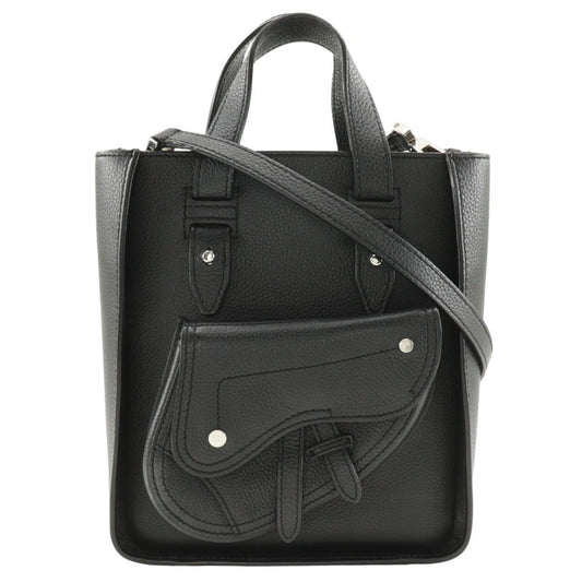 Christian Dior Black Leather Handbag Shoulder Bag Tote Bag ()