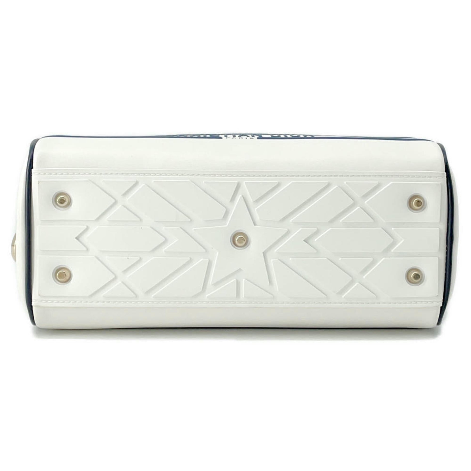Christian Dior Navy White Leather Rubber Handbag ()