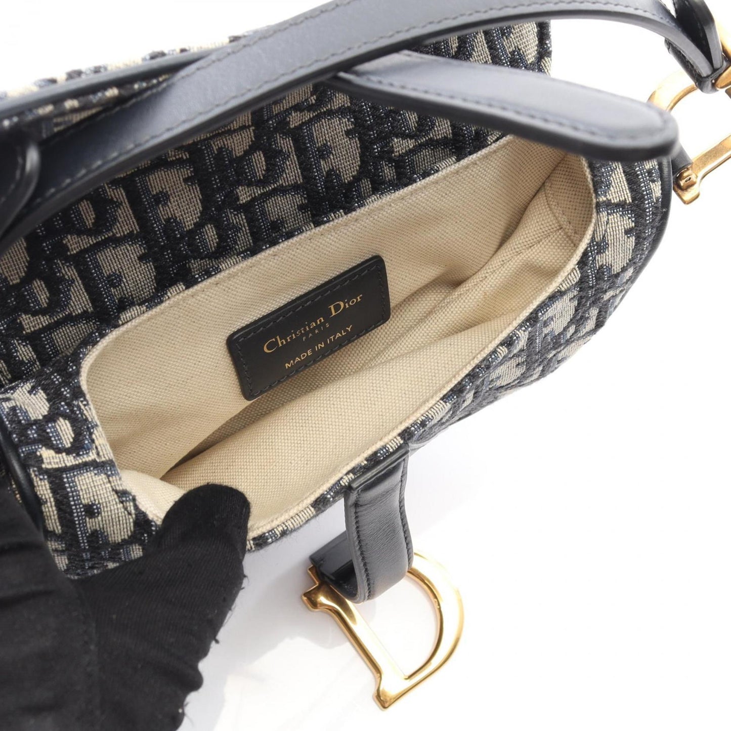 Christian Dior Beige Navy Canvas Leather Handbag ()