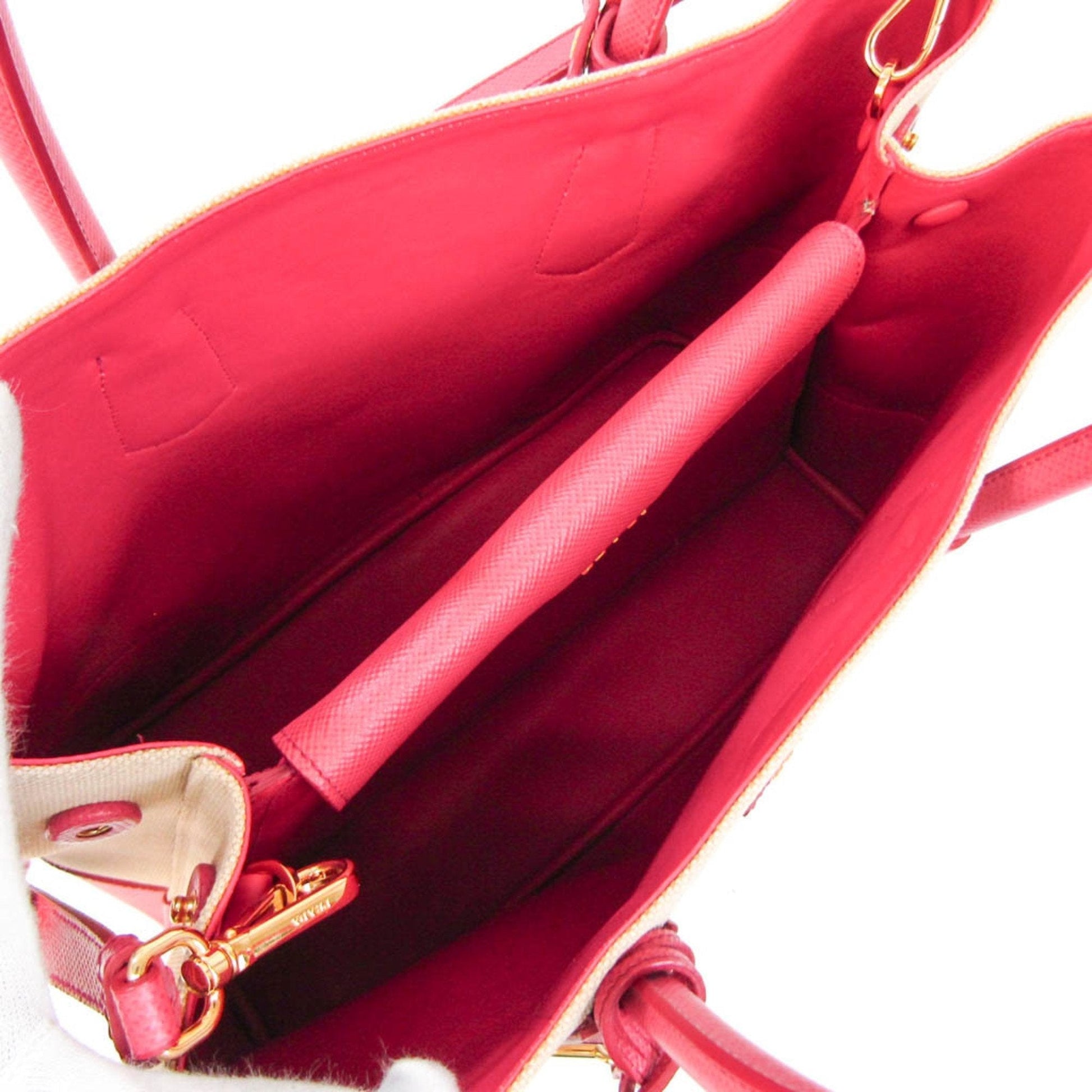 Prada Canapa SAFFIANO Women's Leather,Canvas HandBag,Shoulder Bag Beige,Pink