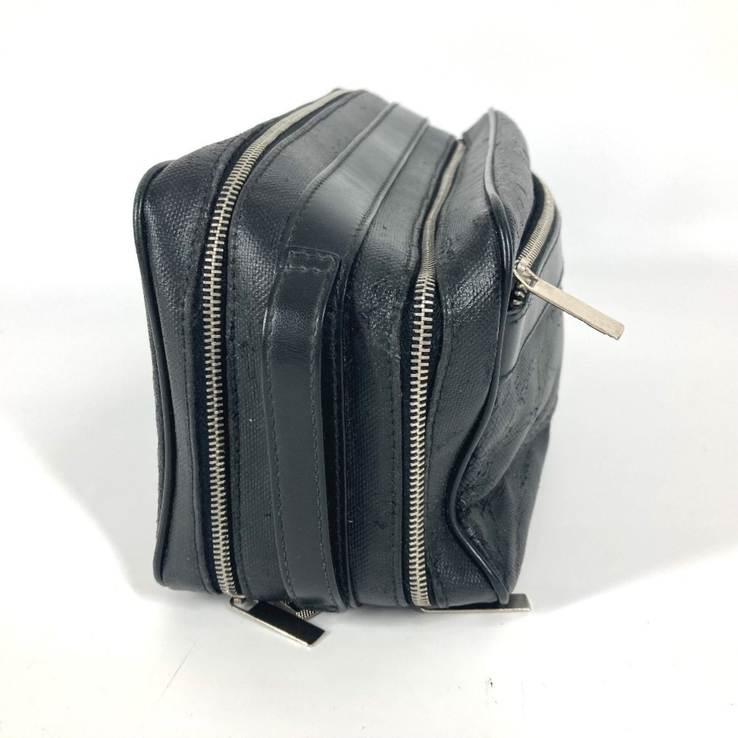 Christian Dior Black Leather Coated Canvas Clutch Bag Pouch ()