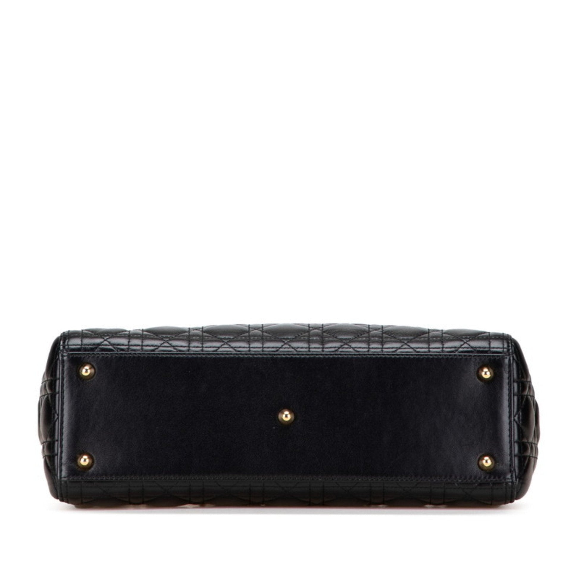 Christian Dior Lady Dior Black Leather Handbag Shoulder Bag ()