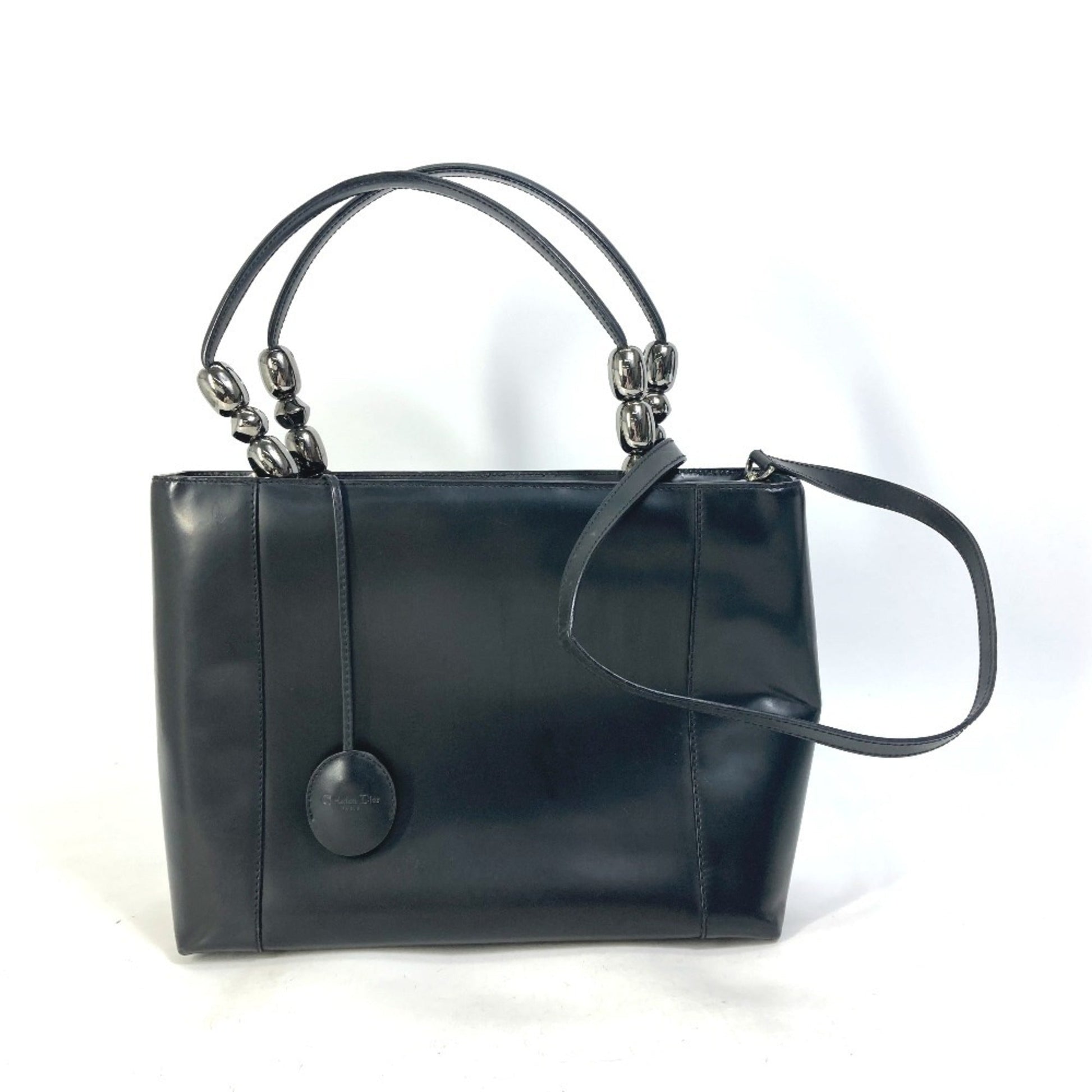 Christian Dior Black Leather Handbag Shoulder Bag Tote Bag ()