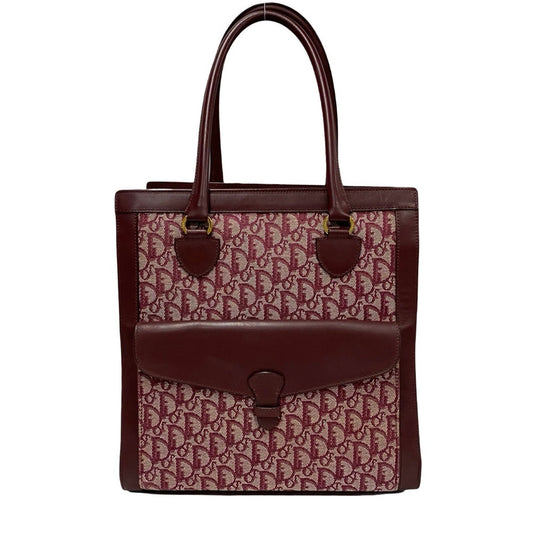 Christian Dior Red Color Canvas Leather Handbag Tote Bag ()