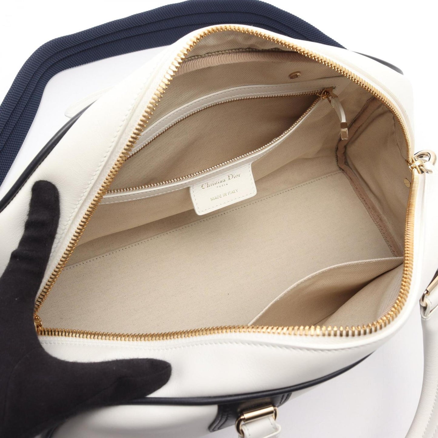 Christian Dior Black White Leather Handbag ()