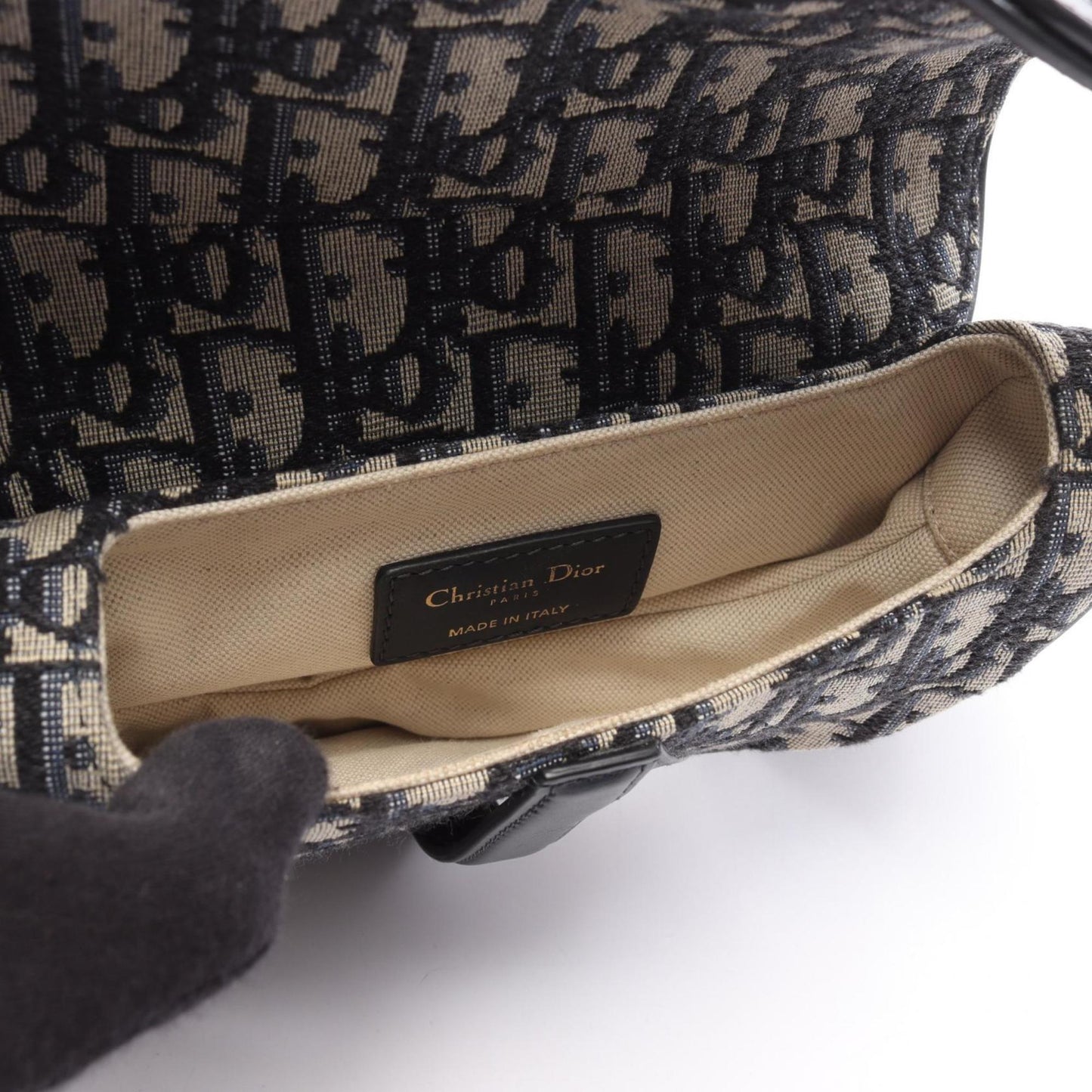 Christian Dior Beige Black Blue Canvas Leather Handbag ()
