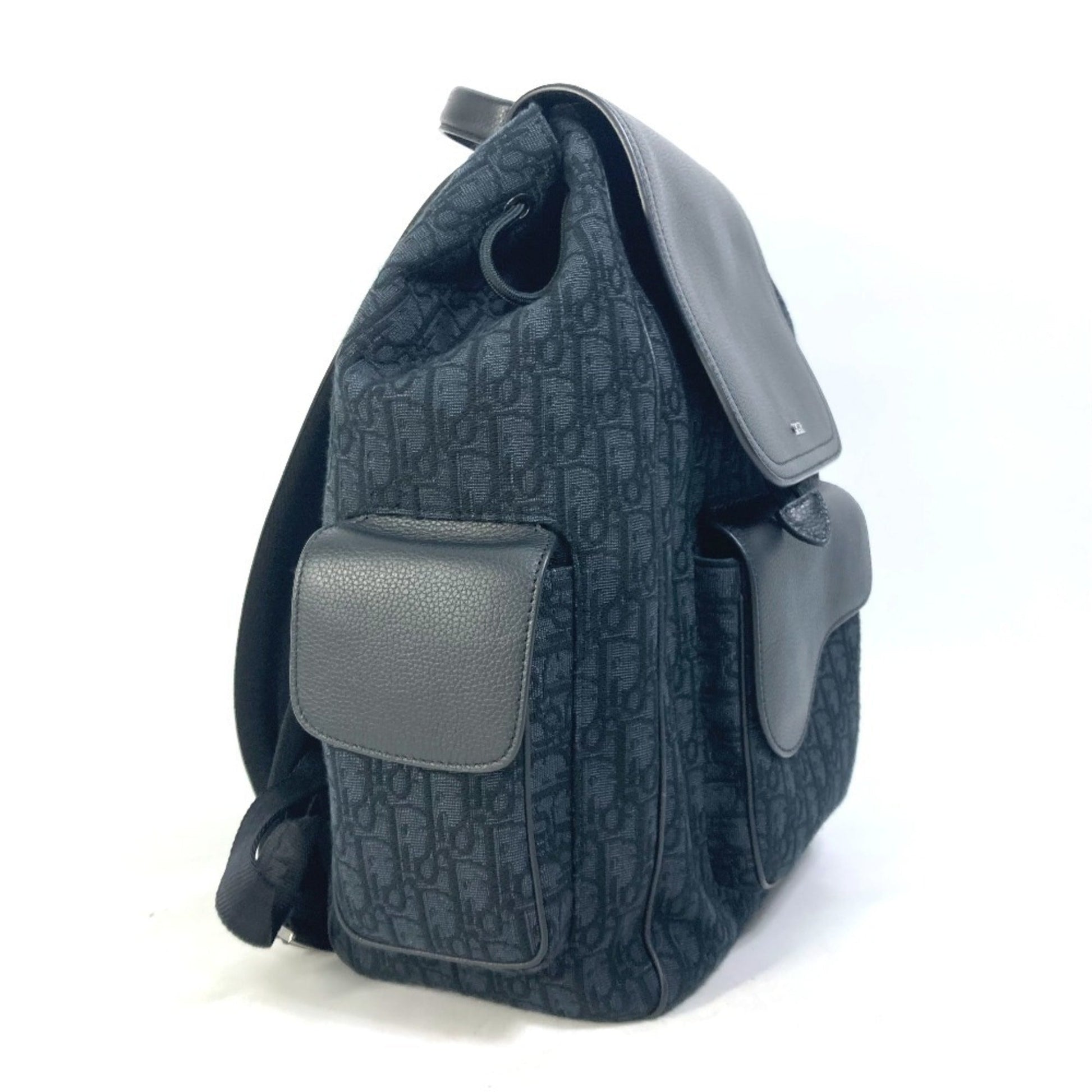 Christian Dior Black Navy Canvas Leather Backpack ()