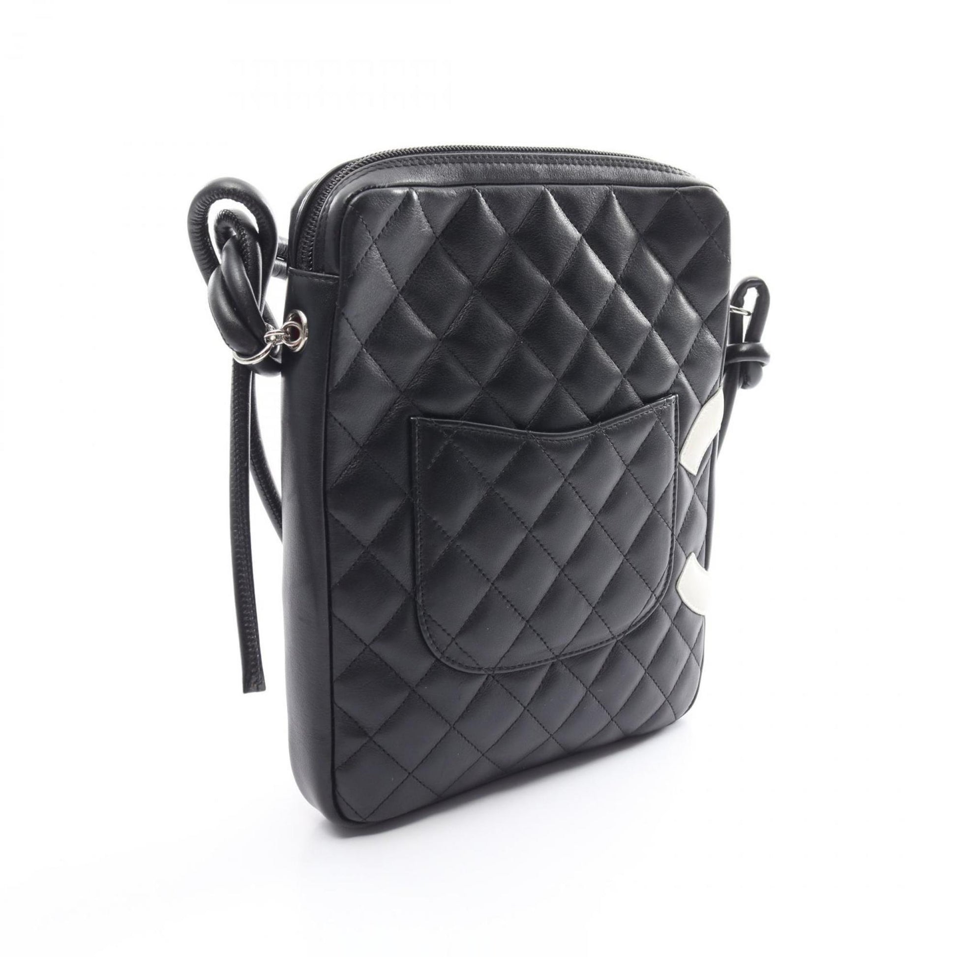 CHANEL Cambon Line Shoulder Bag Leather Women's Black White A25178