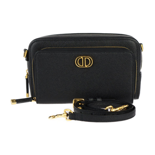 Christian Dior Black Leather Clutch Bag Handbag Pochette Pouch Shoulder Bag ()