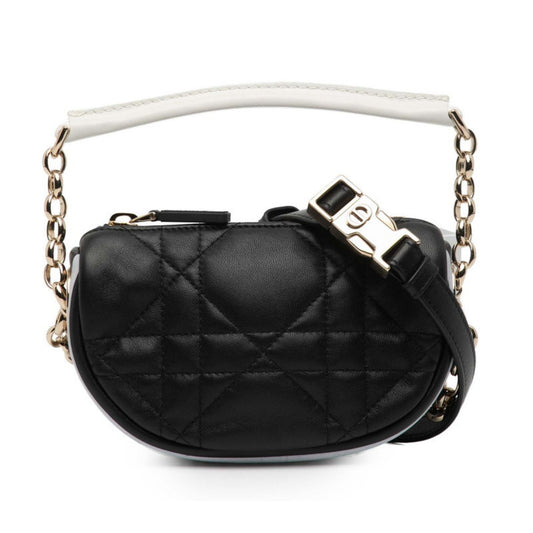 Christian Dior Black White Leather Handbag Shoulder Bag ()