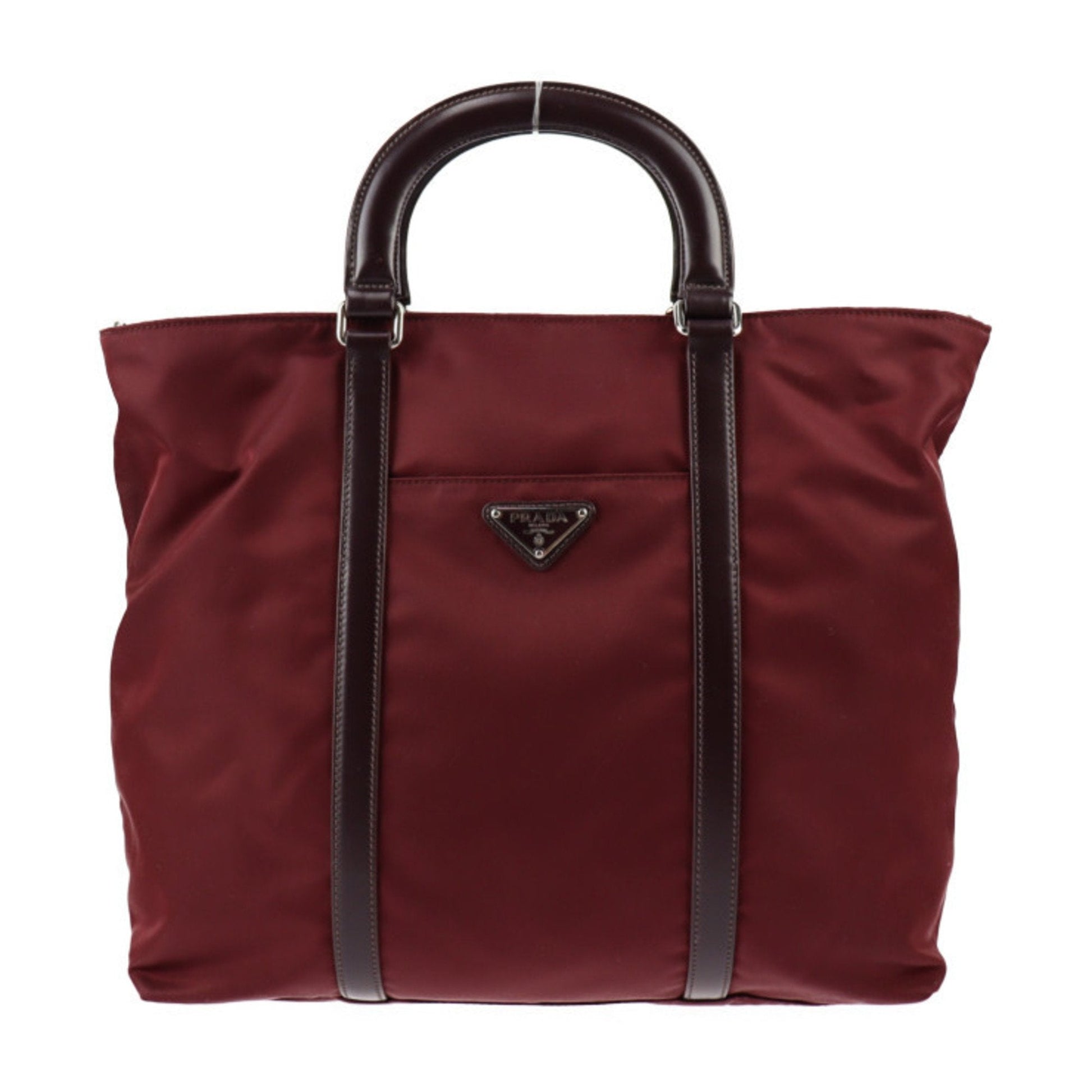 Prada Tote Bag Nylon Leather GRANATO Garnet Bordeaux 2WAY Shoulder Triangle Logo