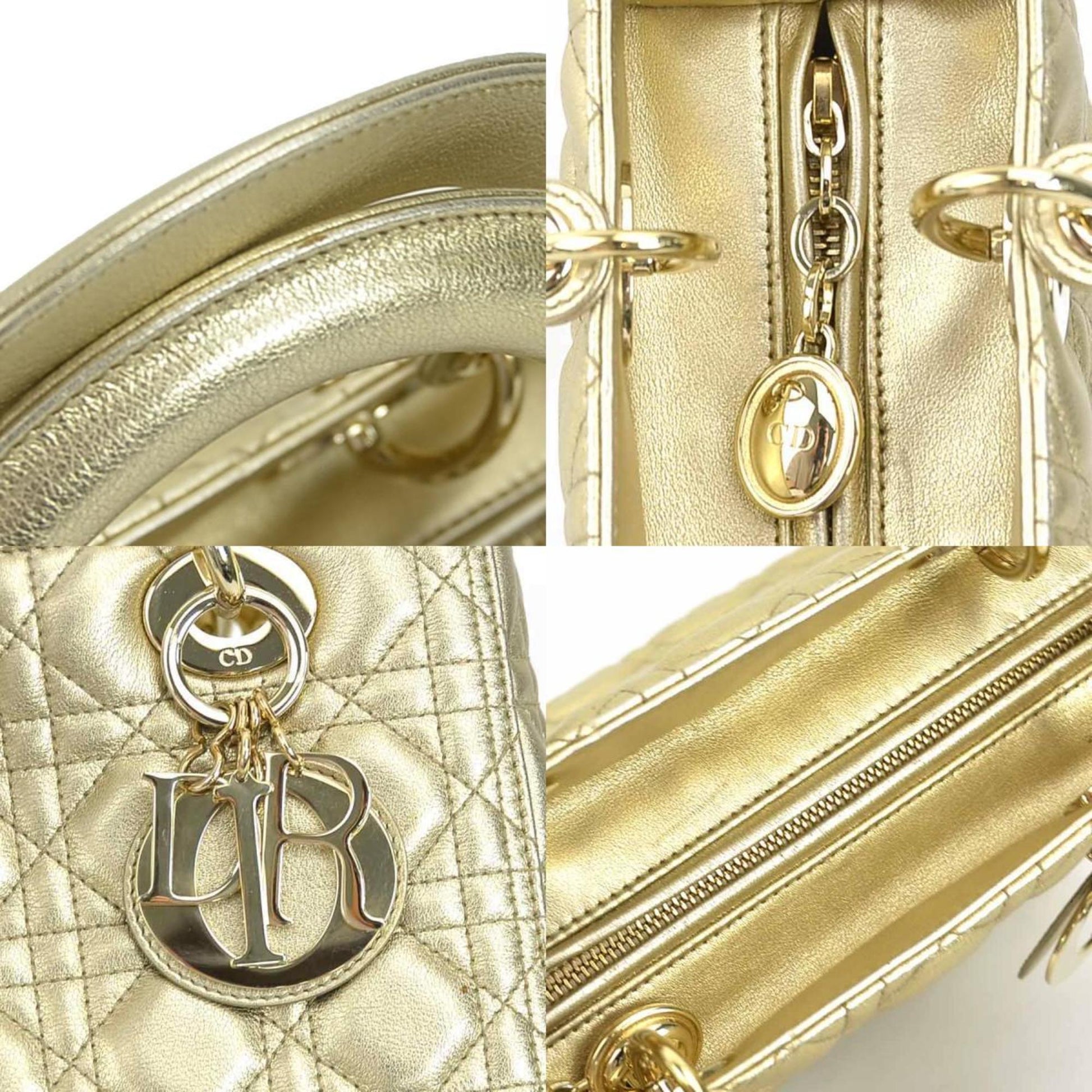 Christian Dior Gold Leather Handbag Shoulder Bag ()