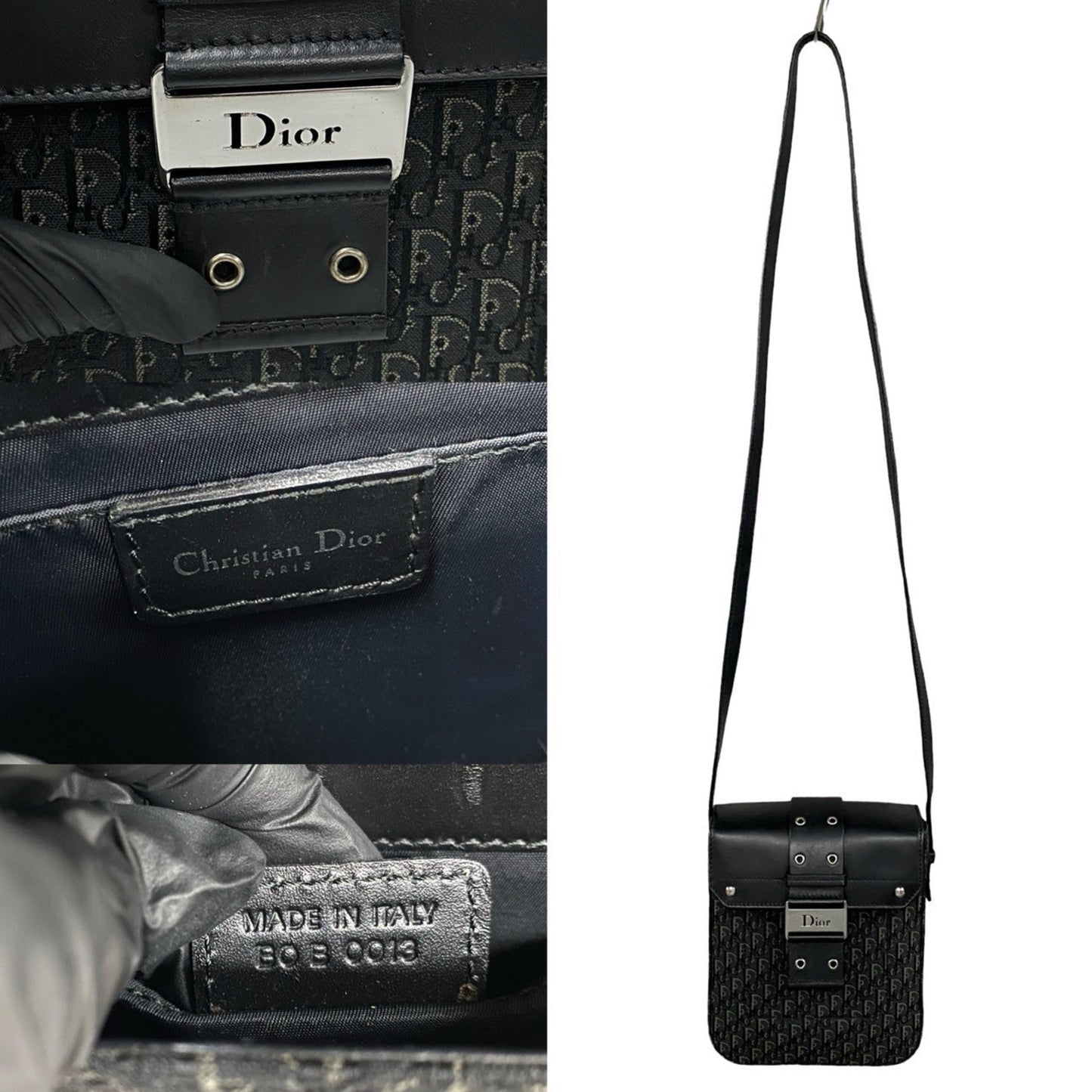 Christian Dior Black Leather Canvas Shoulder Bag ()
