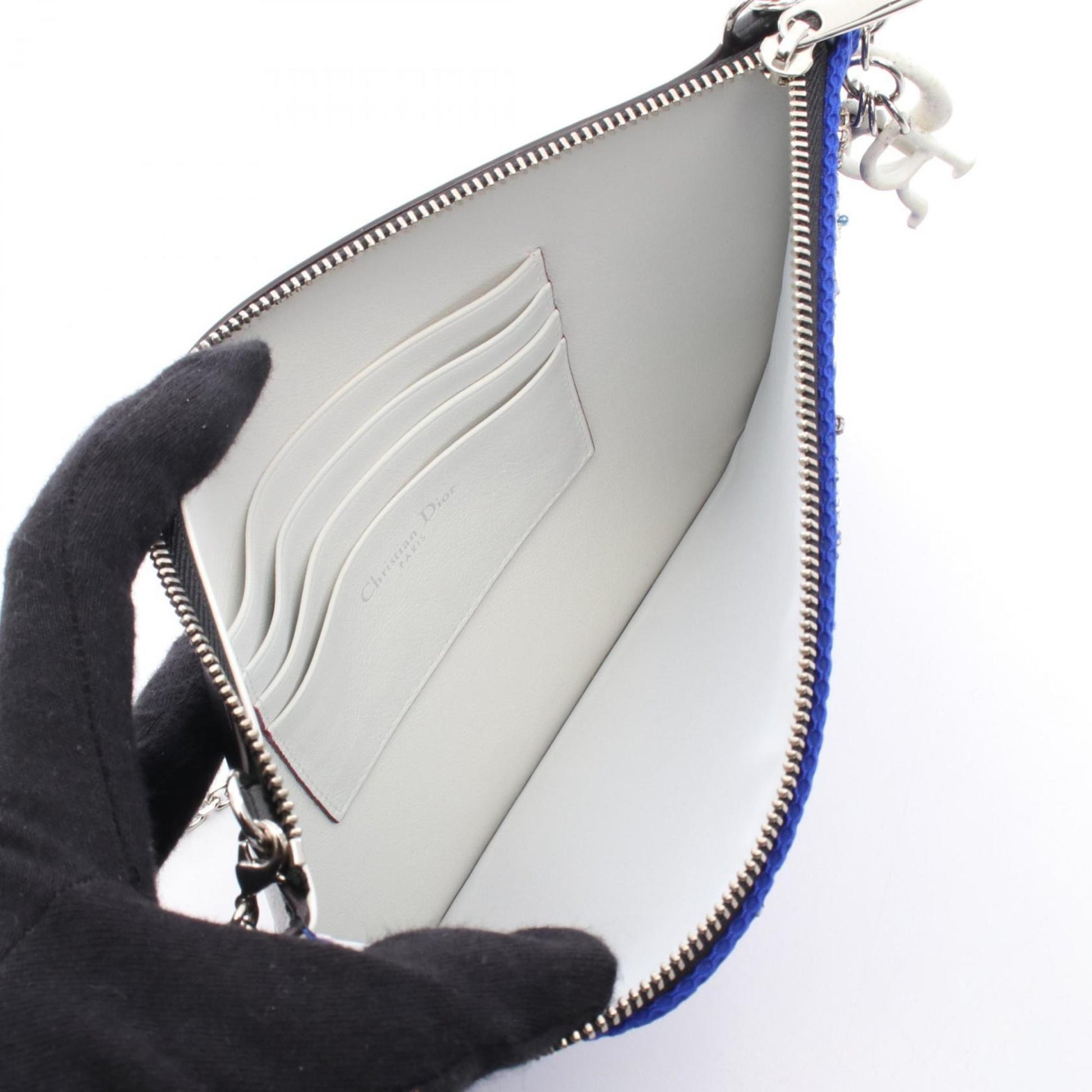 Christian Dior Black Blue Leather Fabric Shoulder Bag ()