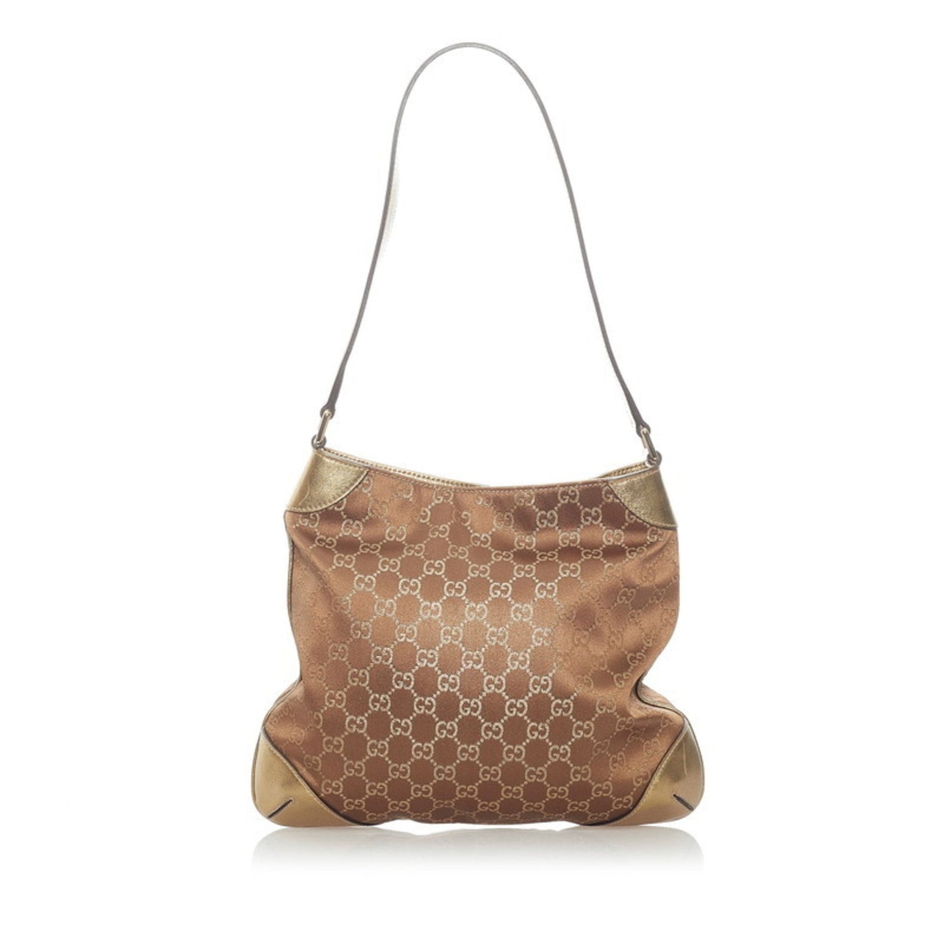 Gucci Gold Leather Canvas Shoulder Bag