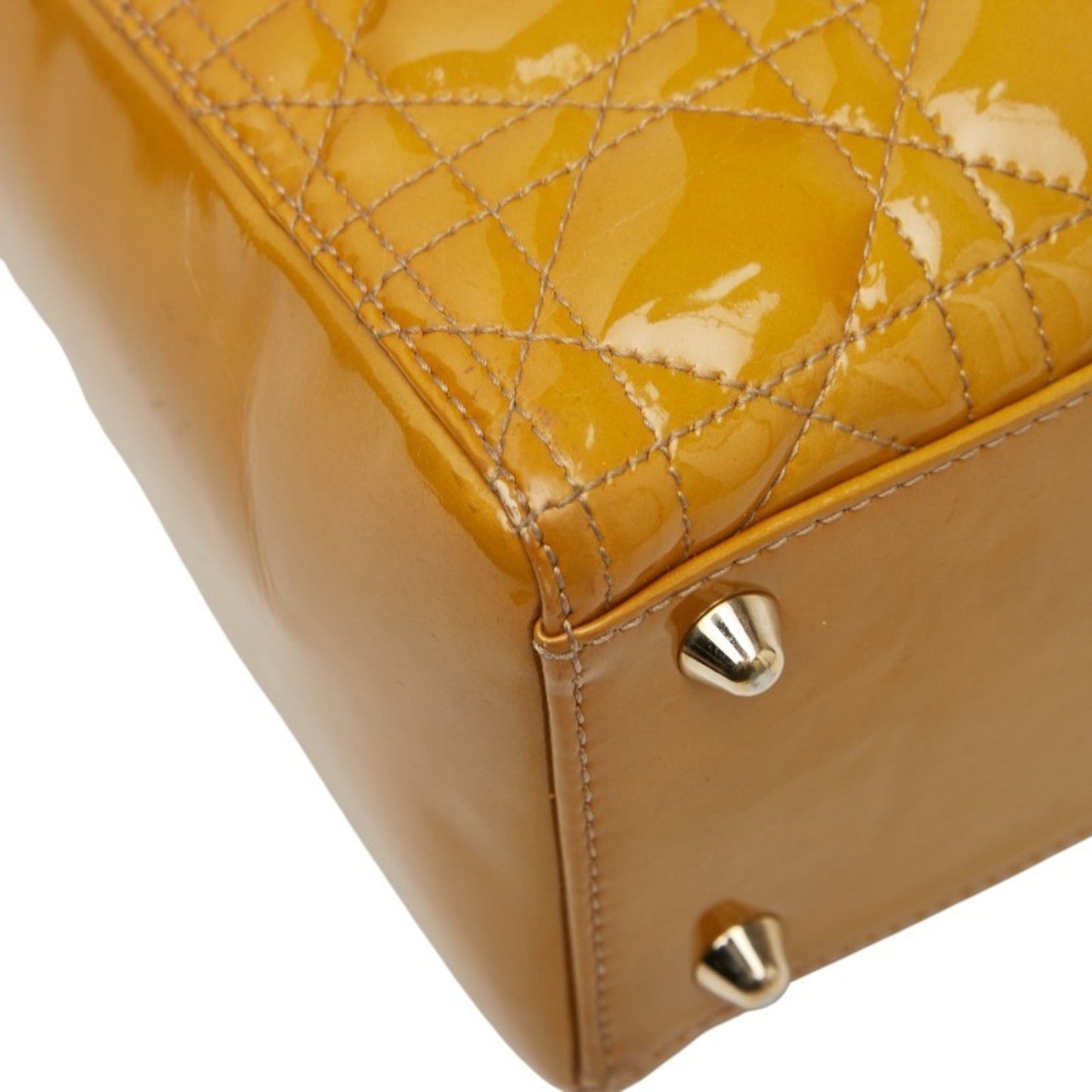 Christian Dior Lady Dior Yellow Patent Leather Handbag Shoulder Bag ()