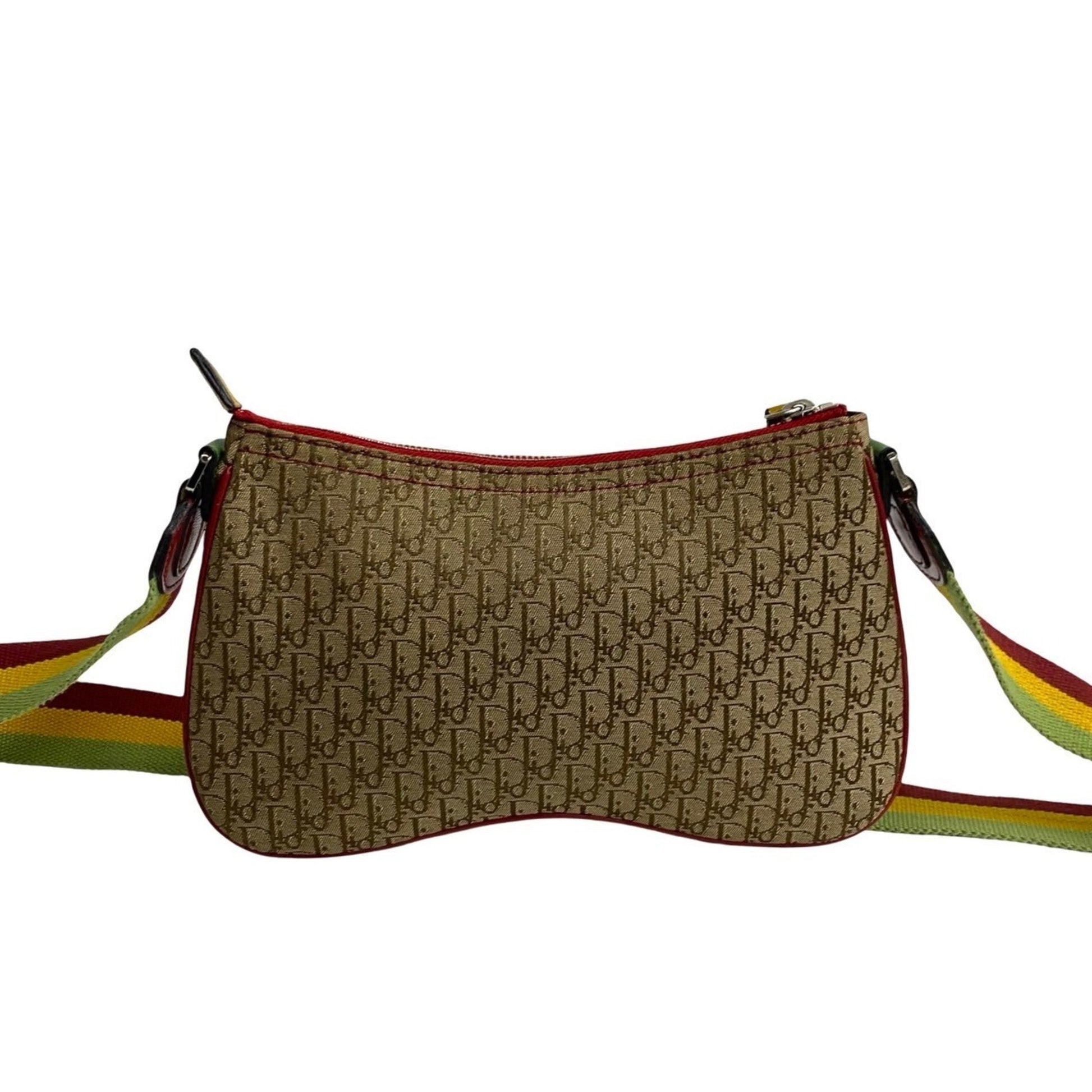 Christian Dior Beige Leather Canvas Pochette Saddle Bag Shoulder Bag ()