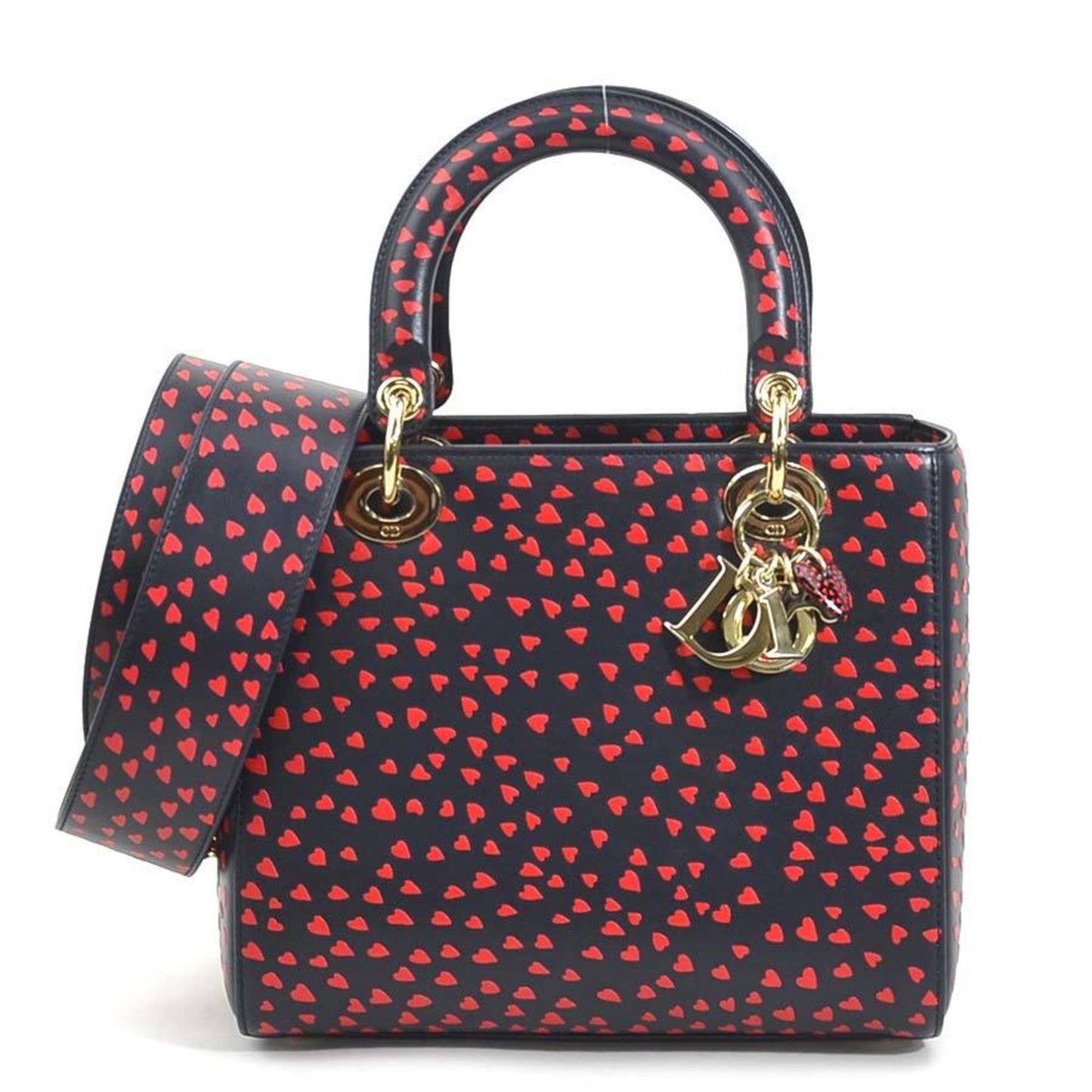 Christian Dior Navy Red Color Leather Handbag Shoulder Bag ()