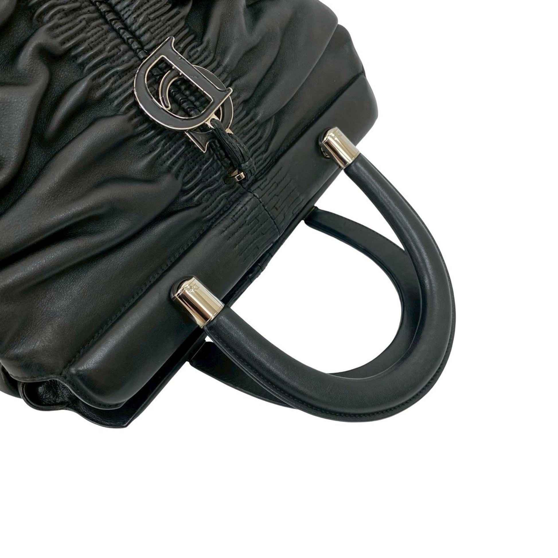 Christian Dior Black Leather Handbag Tote Bag ()