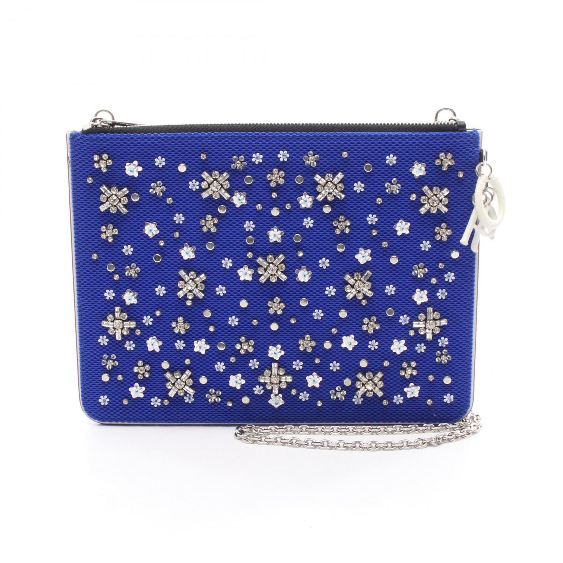 Christian Dior Black Blue Leather Fabric Shoulder Bag ()