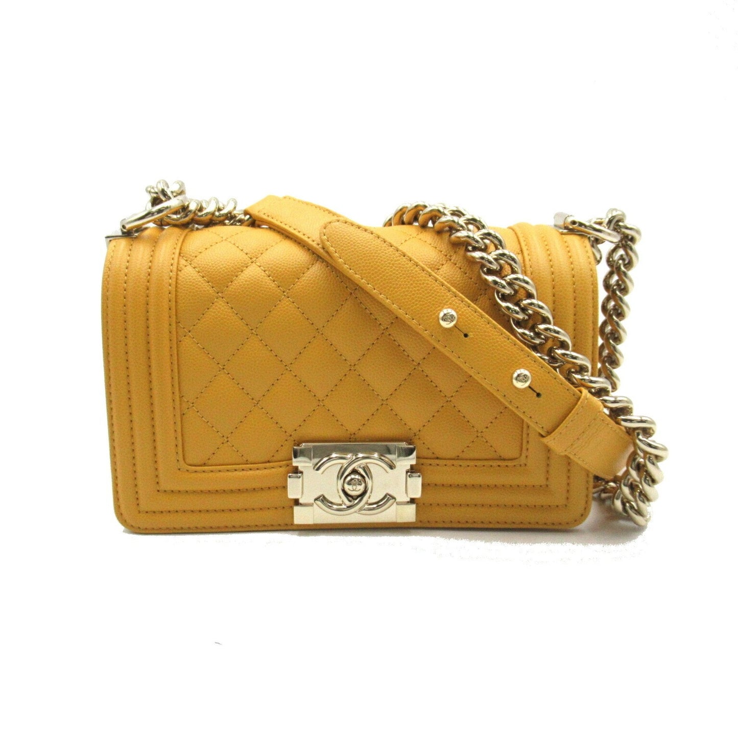 CHANEL Boy Chanel Chain Shoulder Bag, Caviar Skin (Grained Calf), Women's, Yellow, A67085