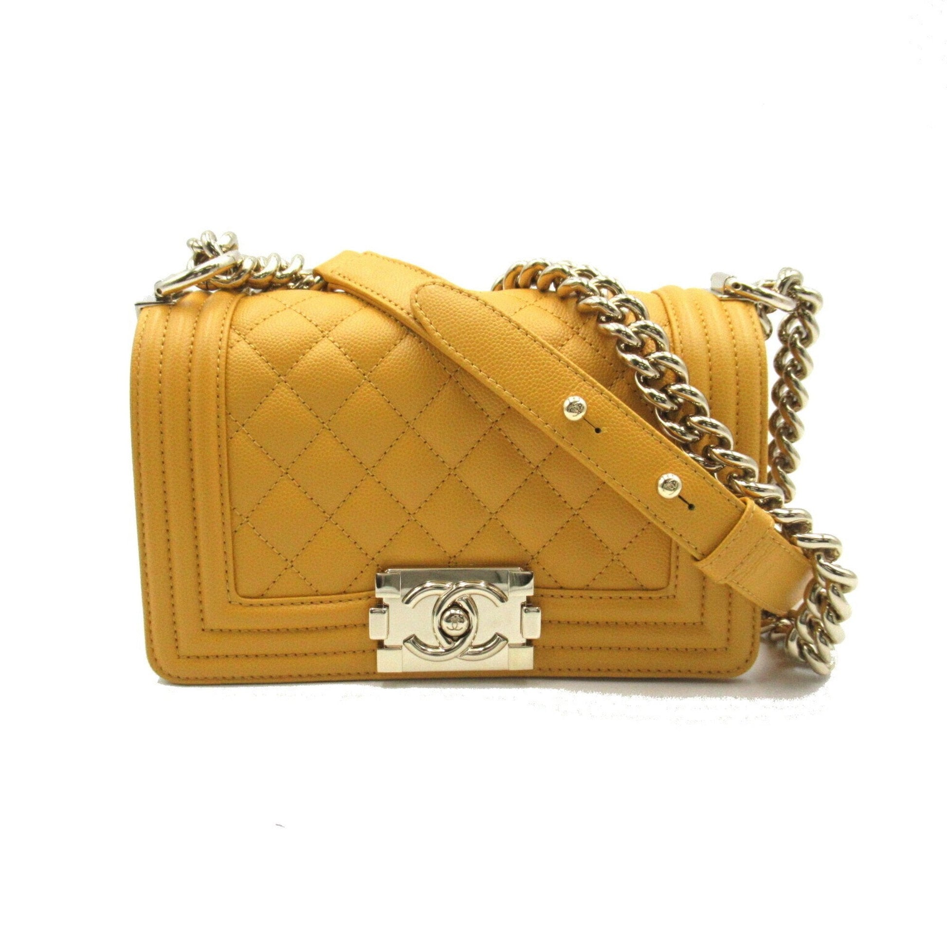 CHANEL Boy Chanel Chain Shoulder Bag, Caviar Skin (Grained Calf), Women's, Yellow, A67085