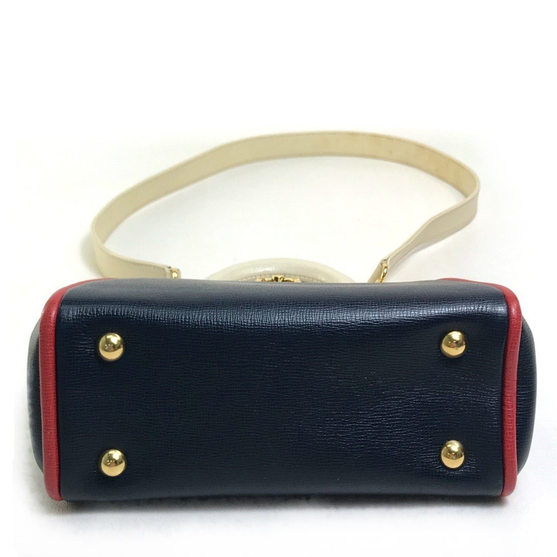 Christian Dior Navy Red Color White Leather Handbag Shoulder Bag ()