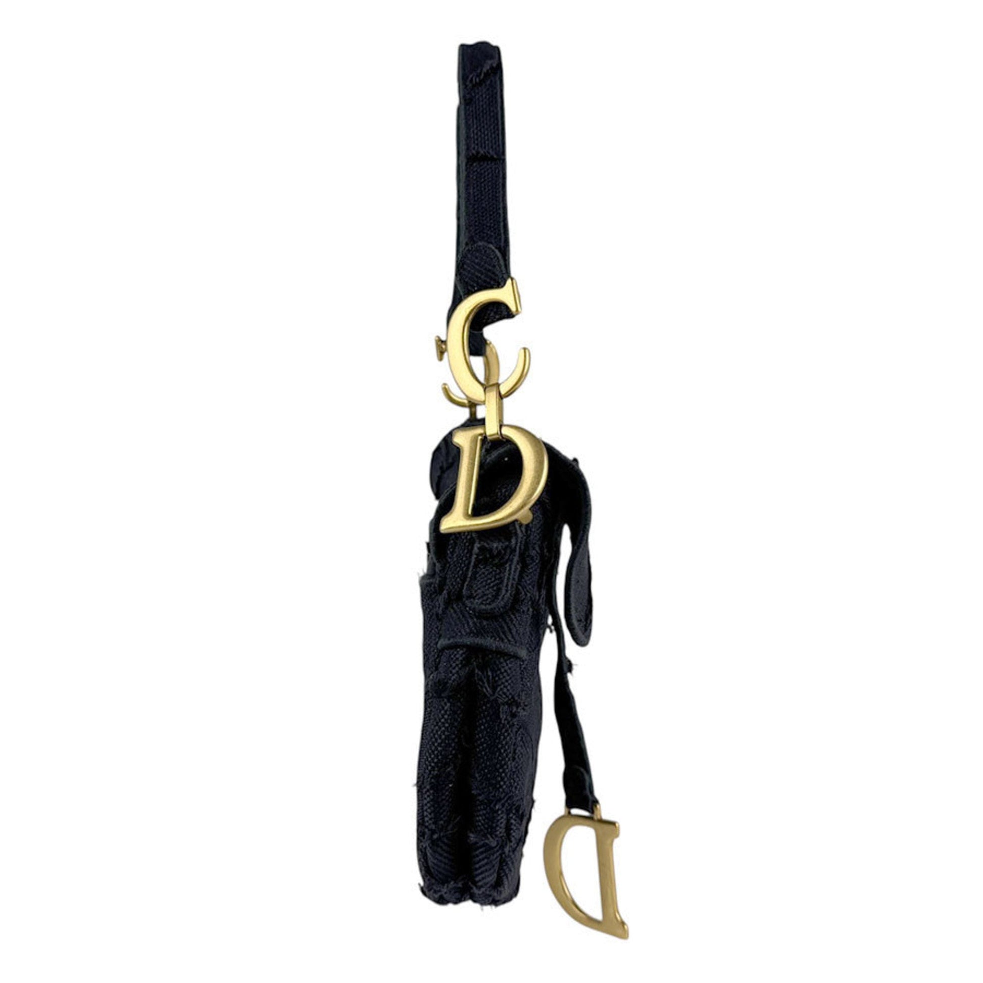 Christian Dior Black Canvas Handbag Saddle Bag ()