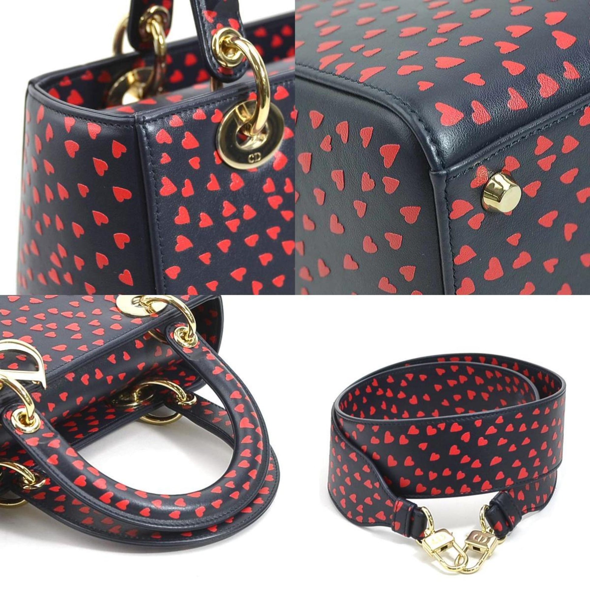 Christian Dior Navy Red Color Leather Handbag Shoulder Bag ()